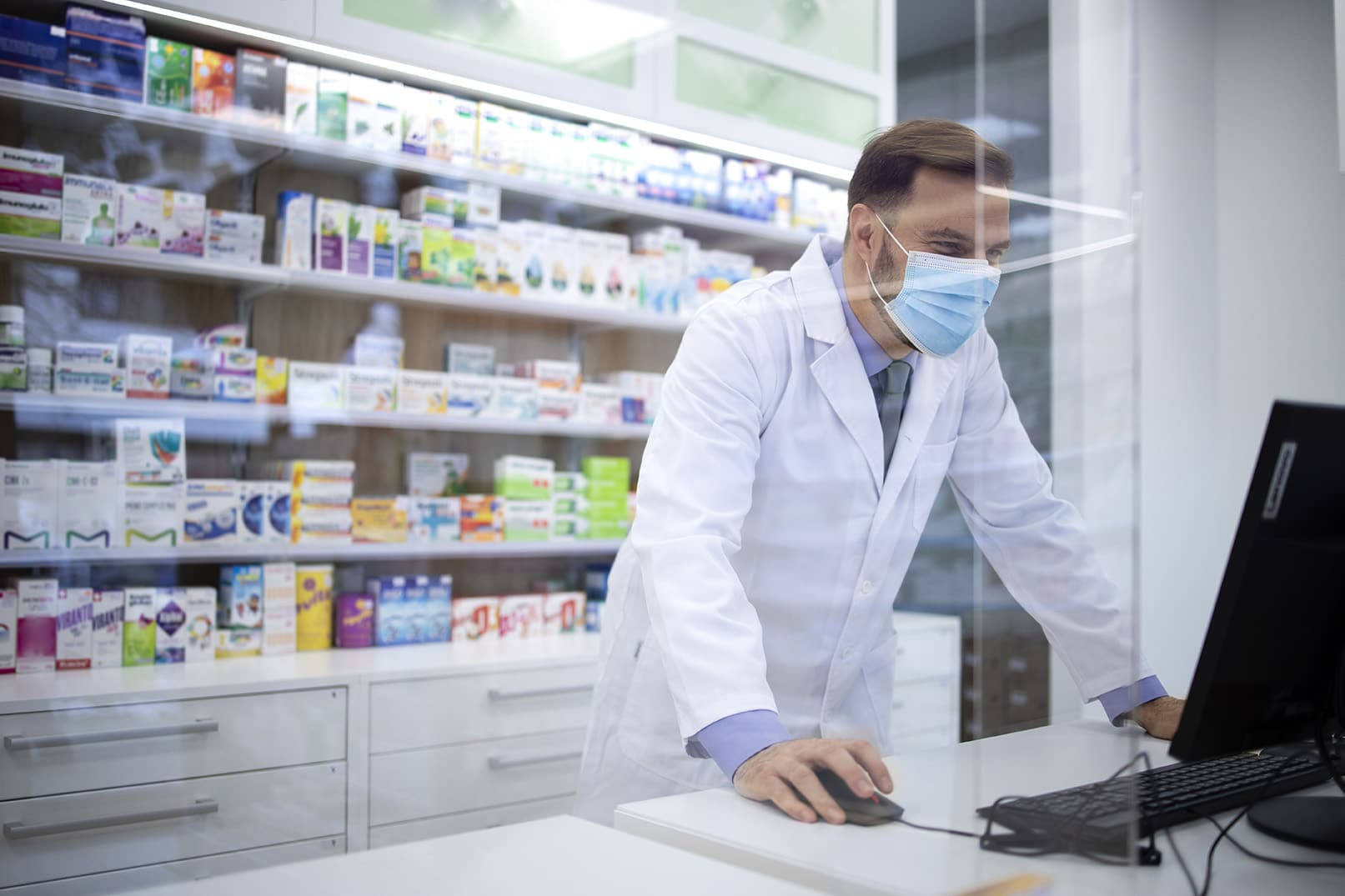 pharmacist, white coat, face mask, HD Desktop Wallpaper