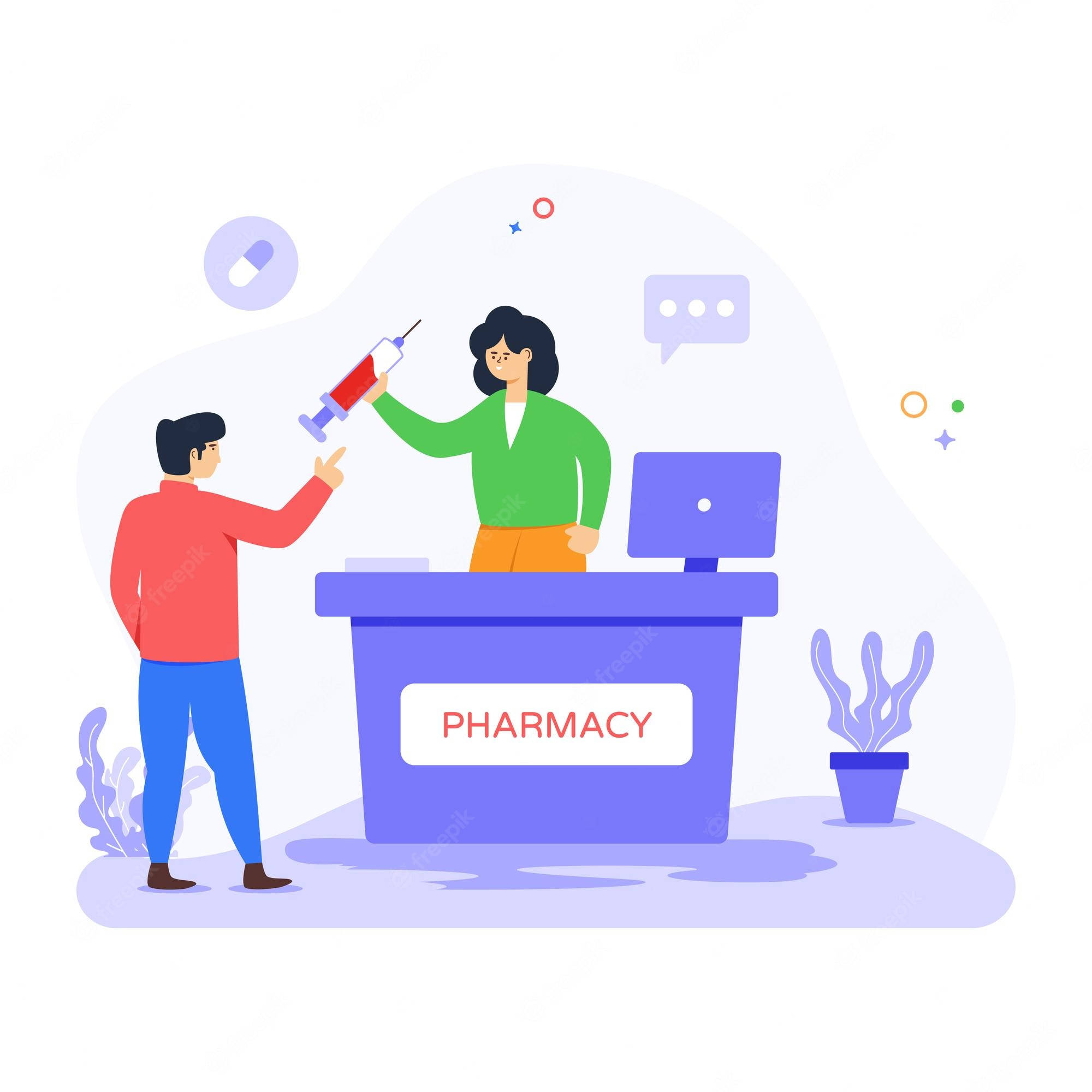 pharmacist, syringe, pharmacy counter, Full HD Desktop Wallpaper
