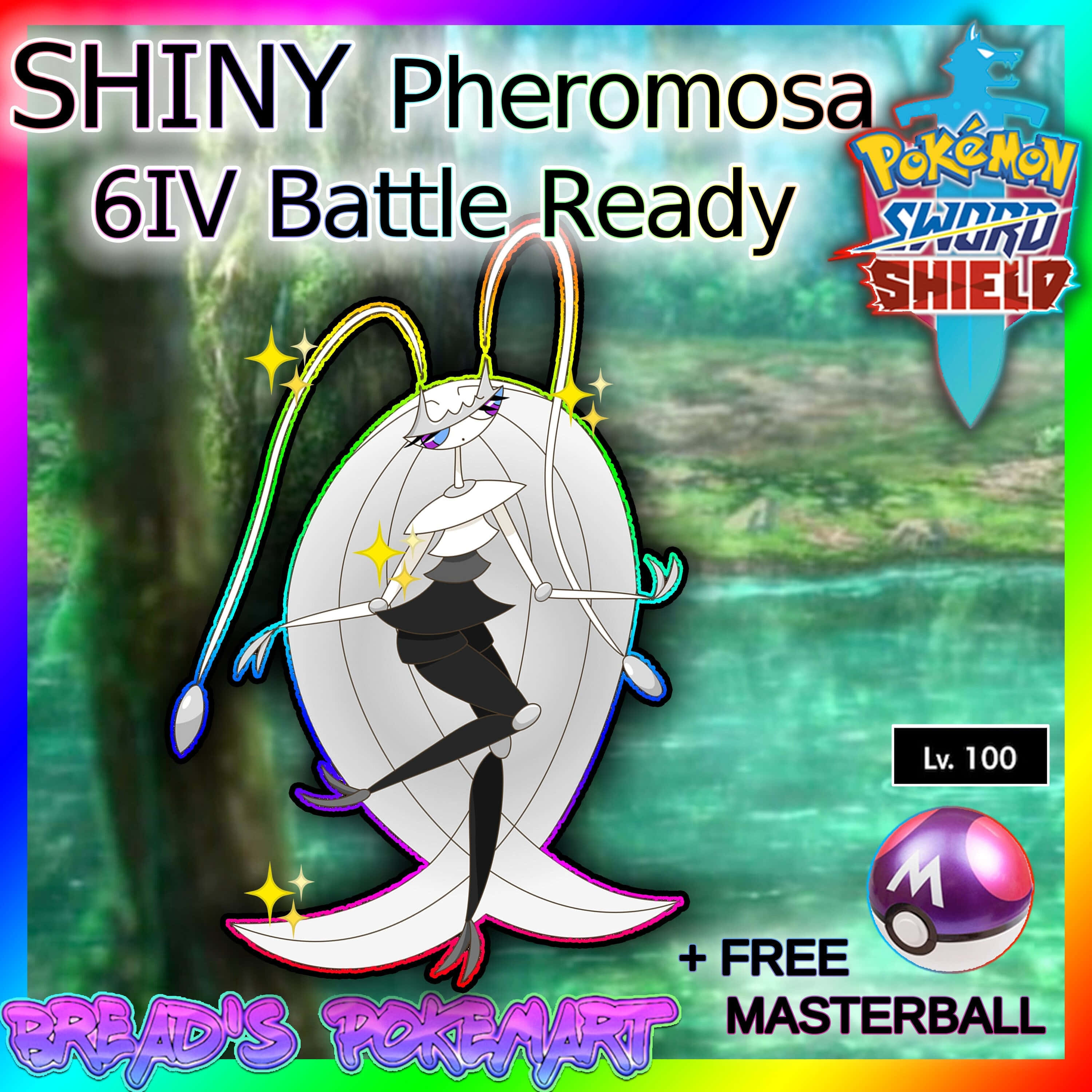 Pheromosa, shiny Pheromosa, forest clearing, 2K Desktop Wallpaper
