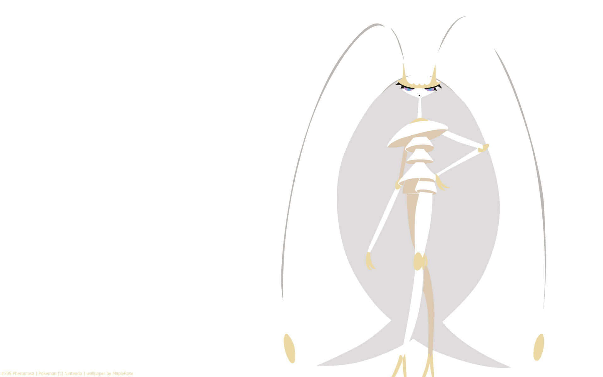 Pheromosa, white background, white and gold, Full HD Desktop Wallpaper