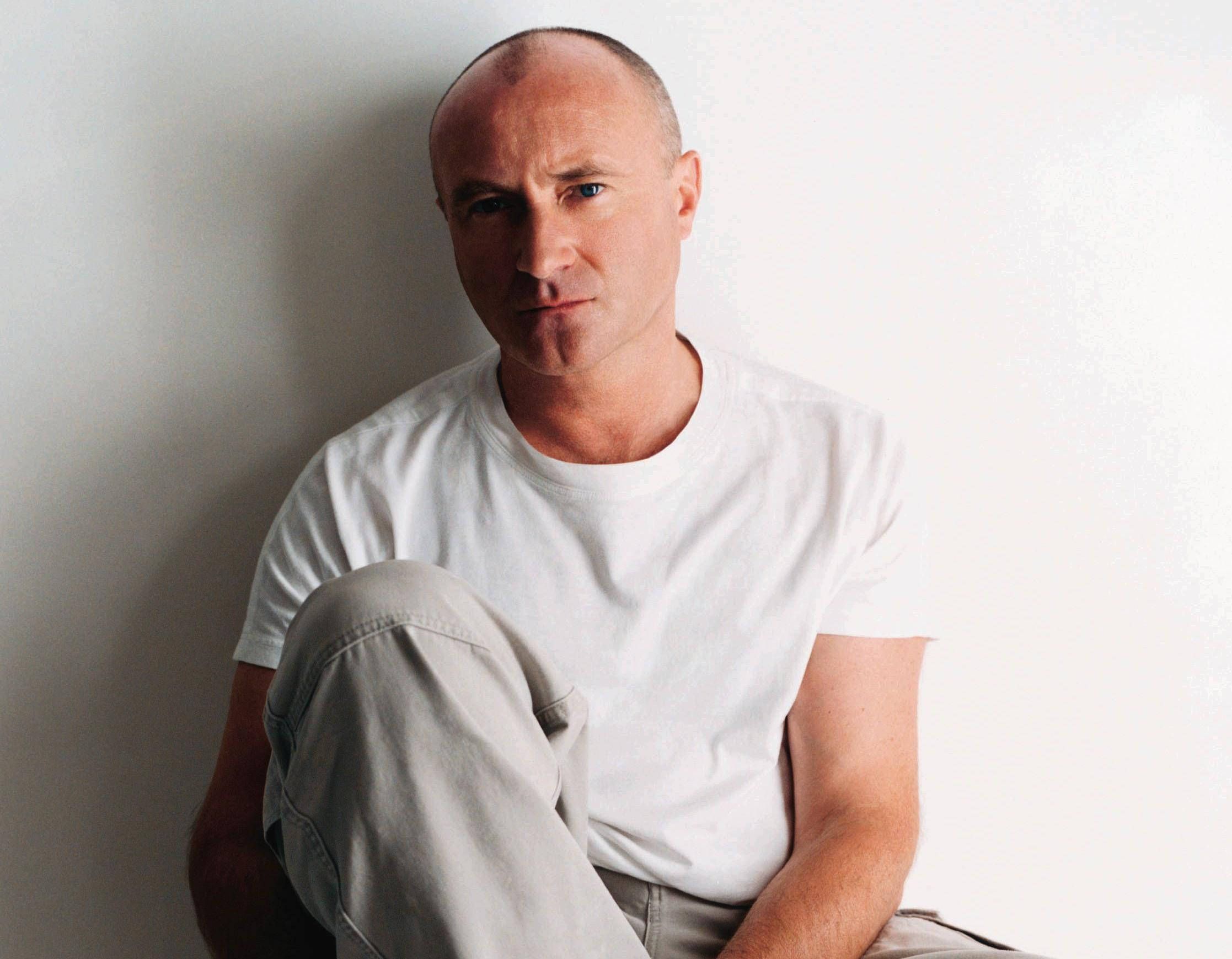 Phil Collins, white shirt, bald man, Full HD Desktop Wallpaper