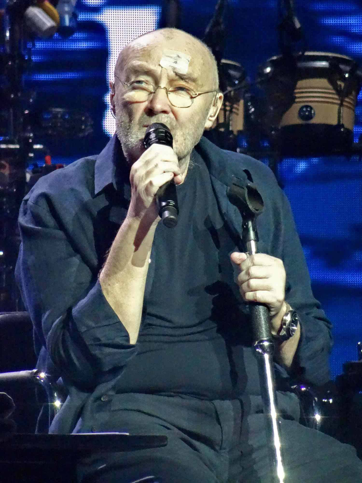 Phil Collins, bald man, glasses, Full HD Phone Wallpaper