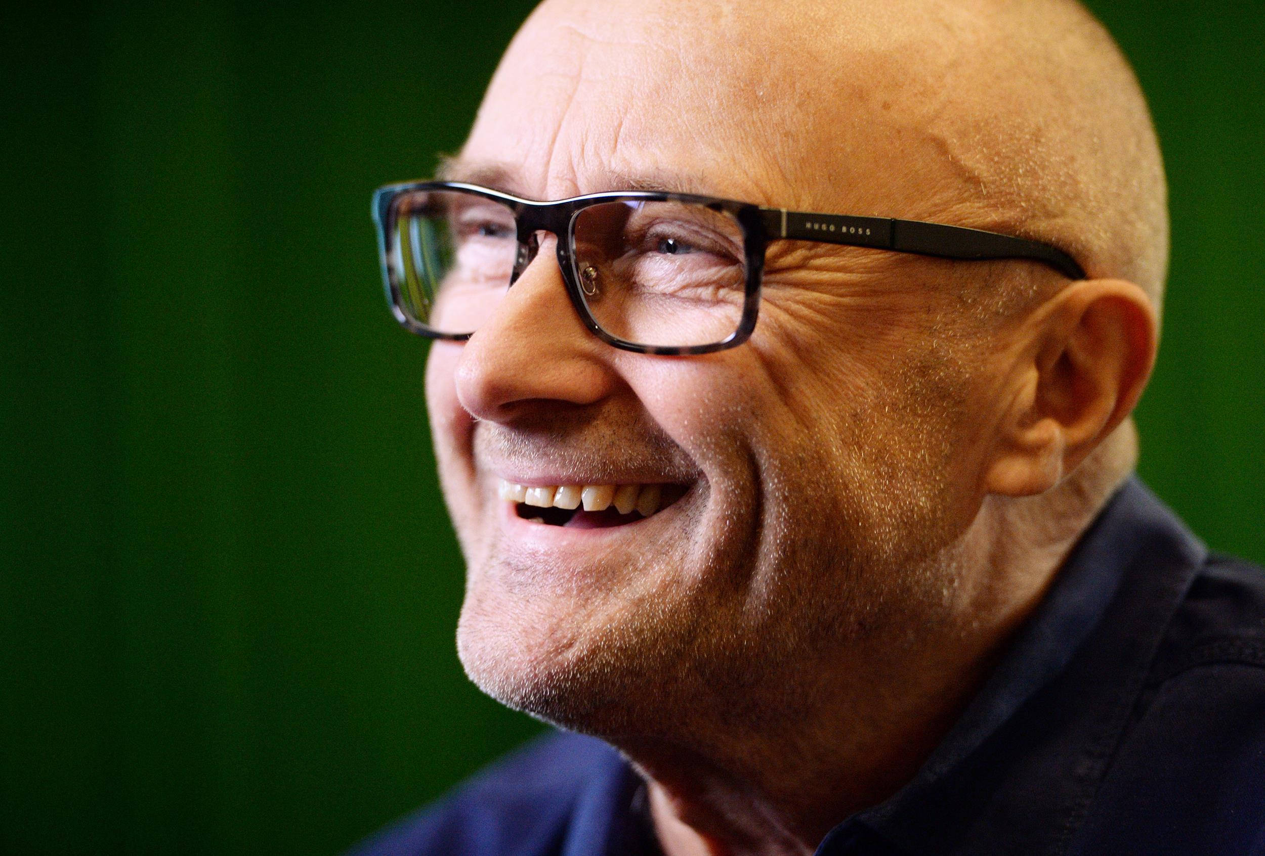Phil Collins, bald man, glasses, Full HD Desktop Wallpaper