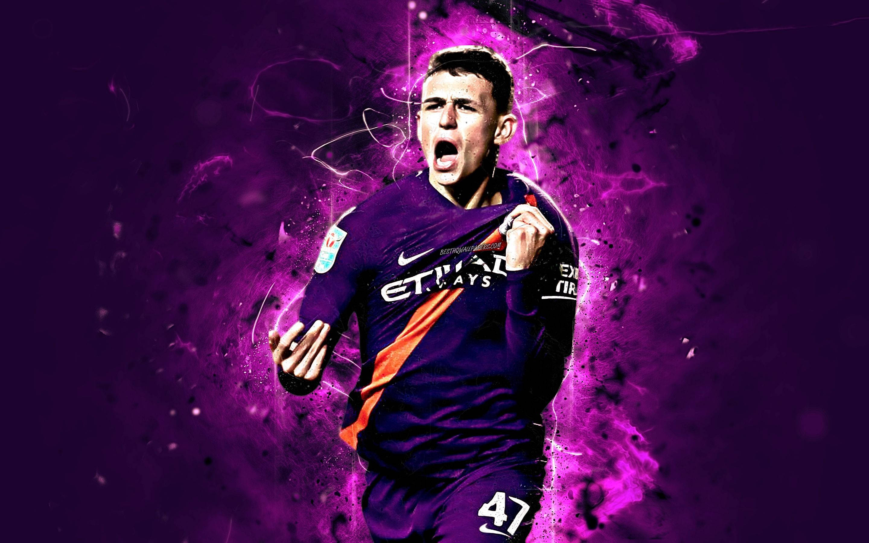 Phil Foden, violet, purple jersey, 2K Desktop Wallpaper