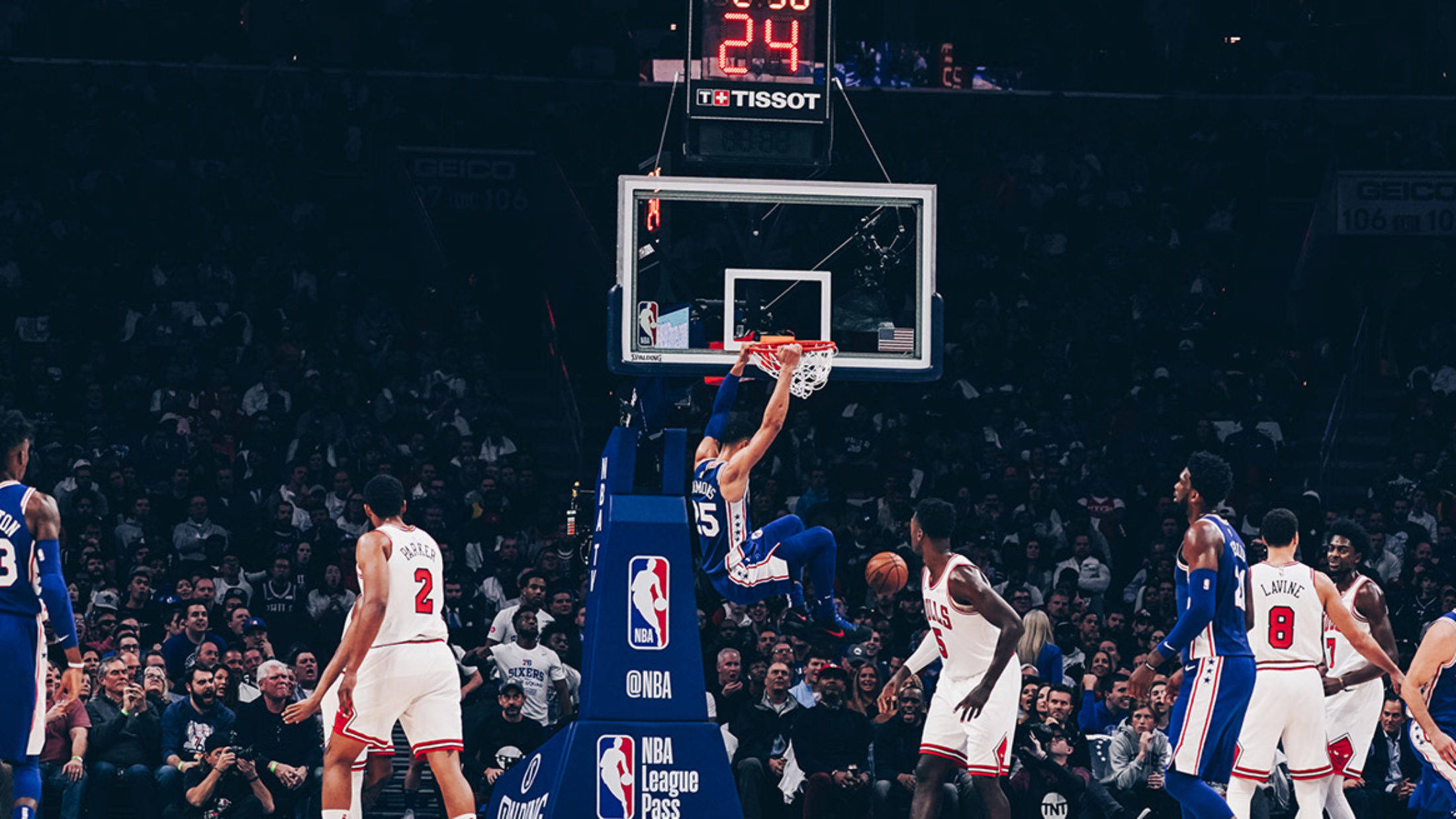 Philadelphia 76ers, basketball player, dunks the ball, Full HD Desktop Wallpaper
