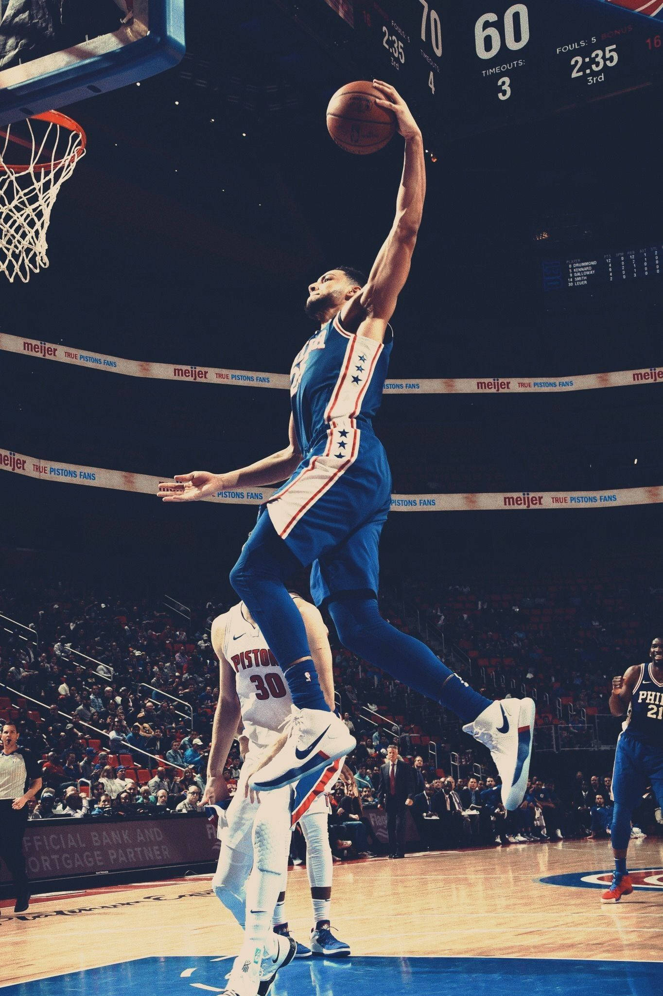 Philadelphia 76ers, blue jersey, dunk, Full HD Phone Wallpaper