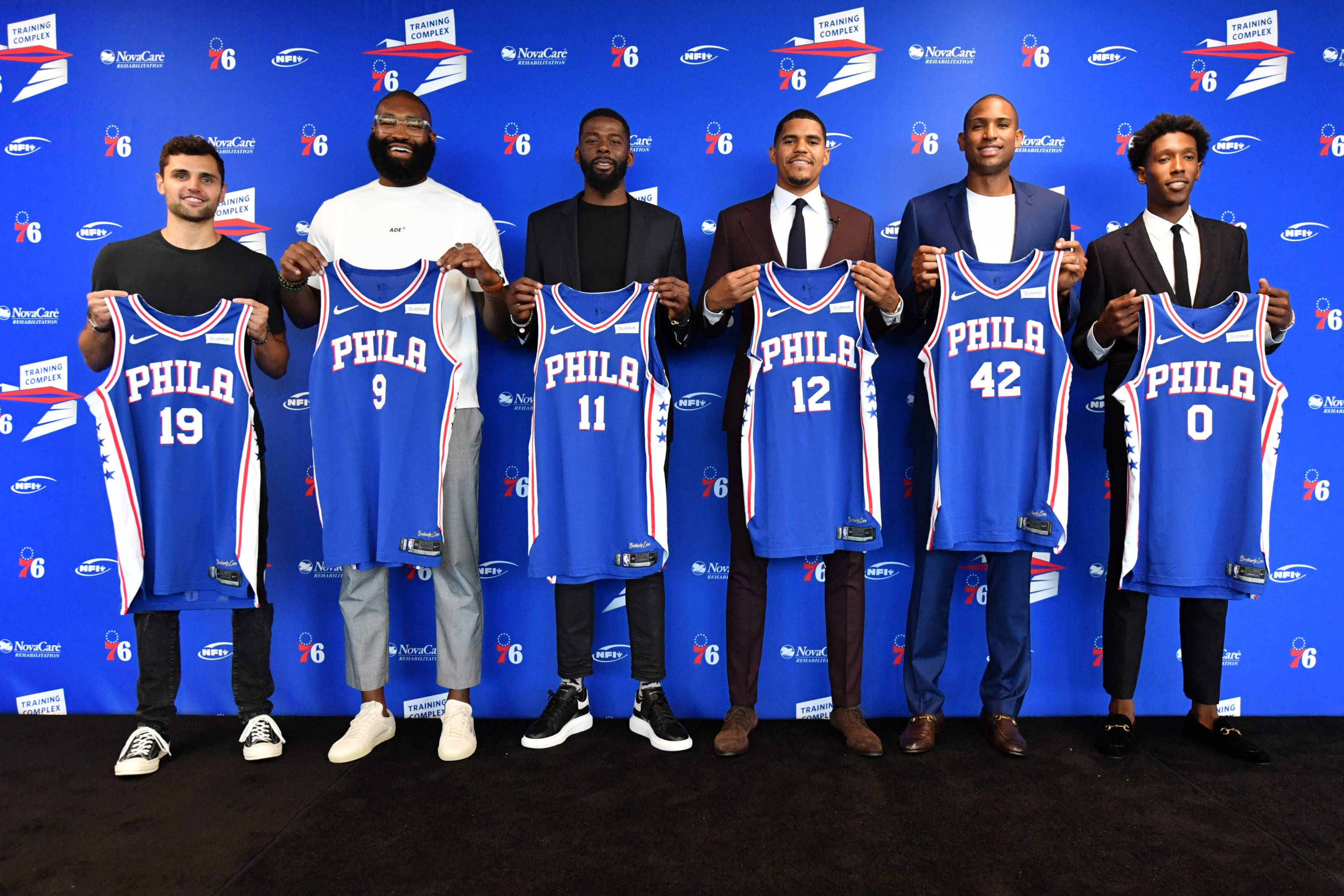 Philadelphia 76ers, blue branded wall, blue Philadelphia 76ers jersey, 2K Desktop Wallpaper