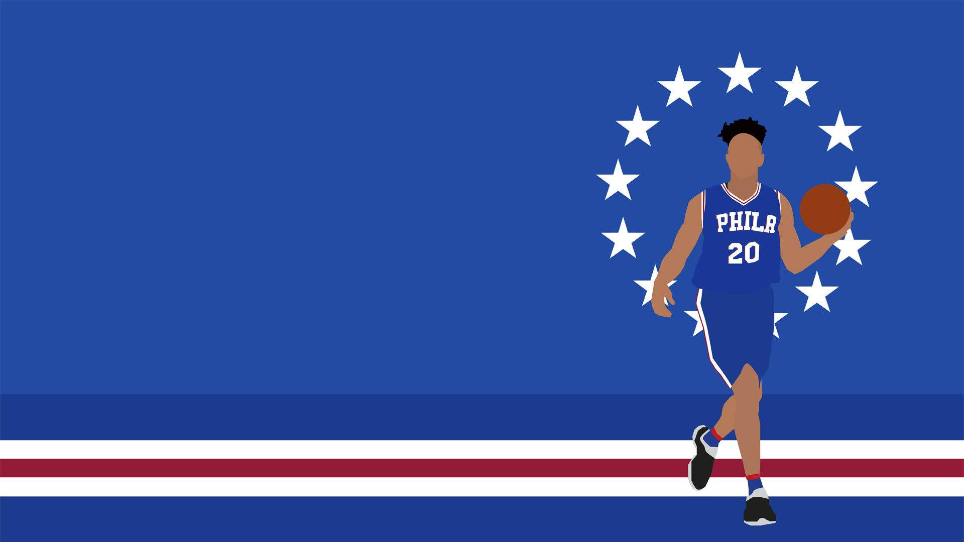 Philadelphia 76ers, blue 'PHIL' jersey, patriotic blue background, Full HD Desktop Wallpaper