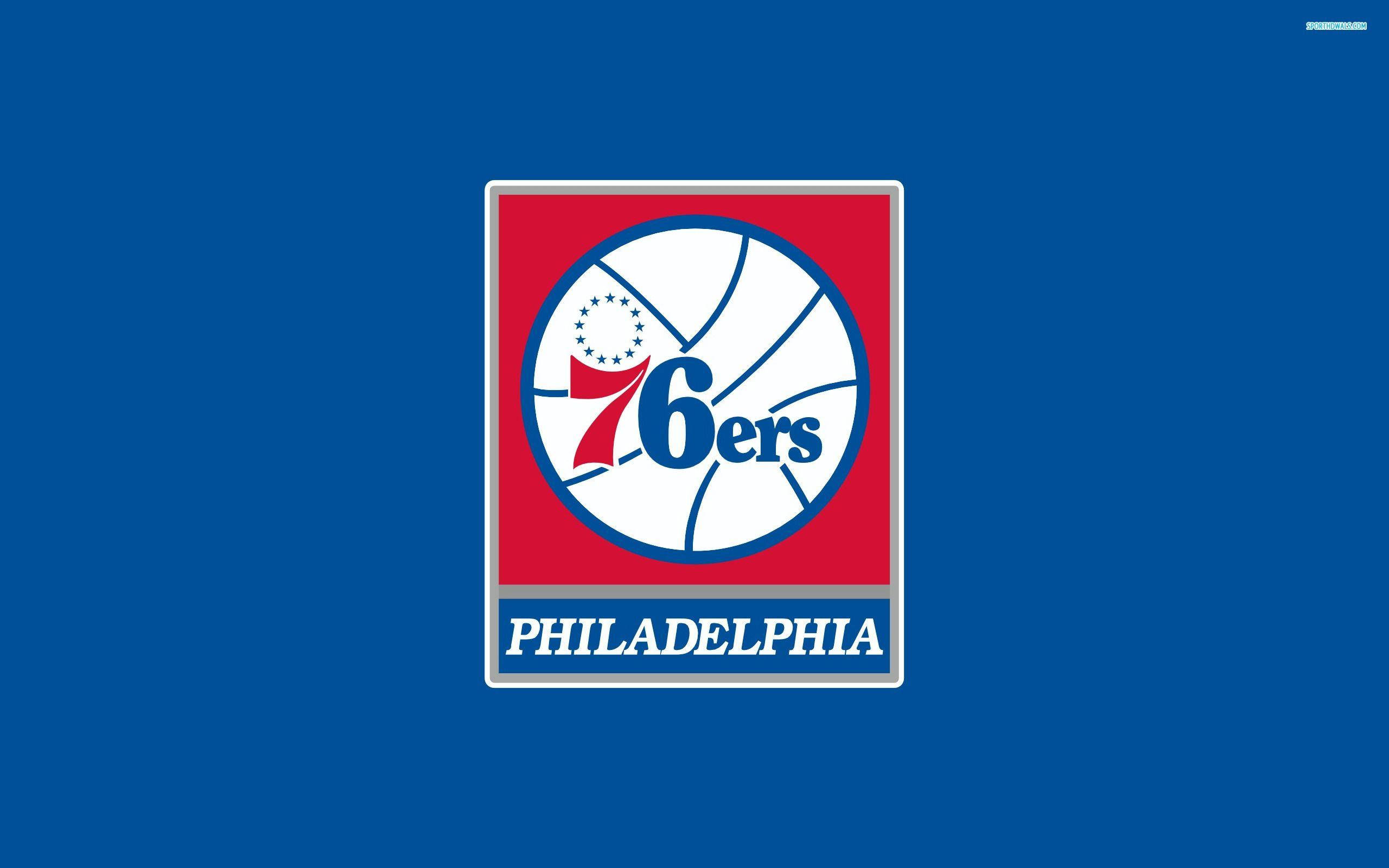 Philadelphia 76ers, basketball logo, solid blue background, 2K Desktop Wallpaper