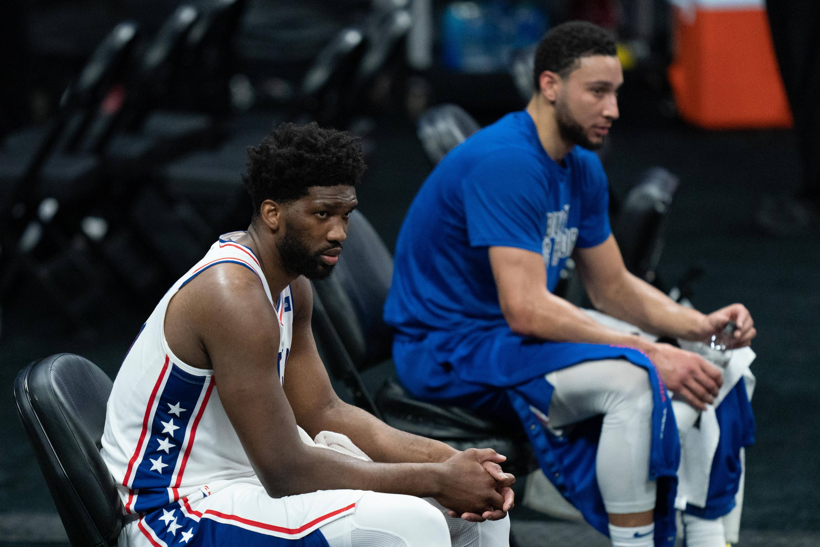 Philadelphia 76ers, black chairs, court, 2K Desktop Wallpaper