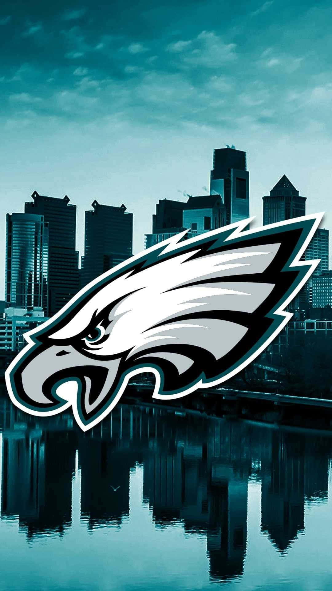 Philadelphia Eagles, eagle logo, teal-toned cityscape, Full HD Phone Wallpaper