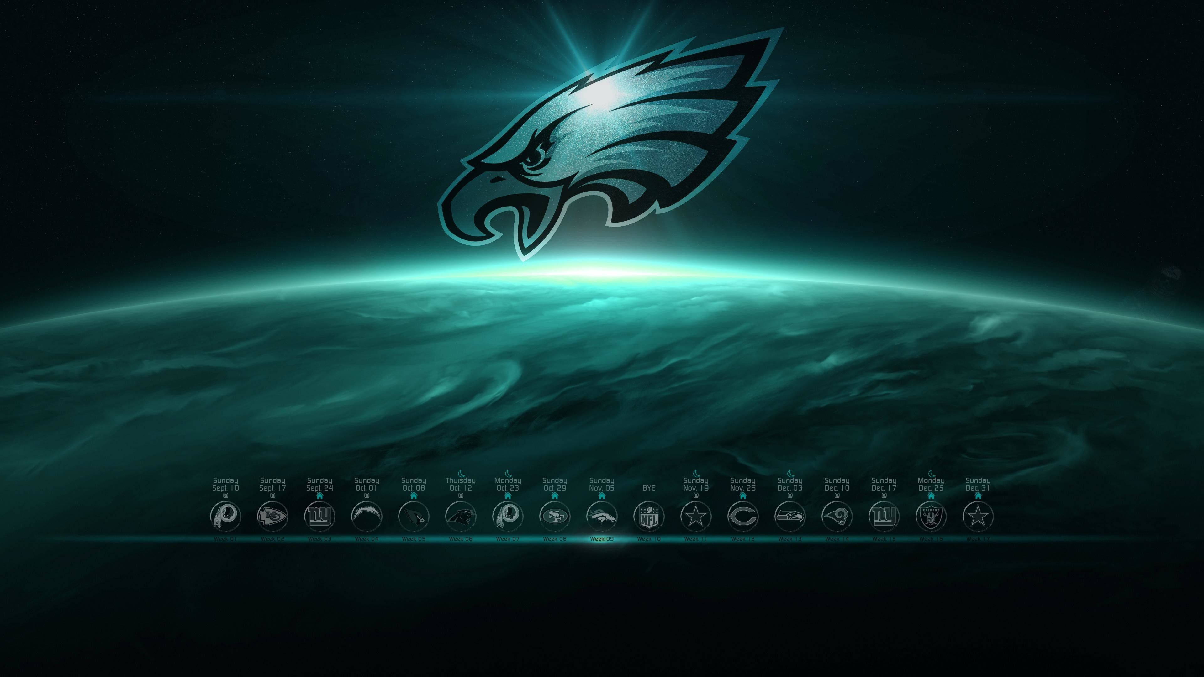 Philadelphia Eagles, teal planet, swirling clouds, 4K Desktop Wallpaper