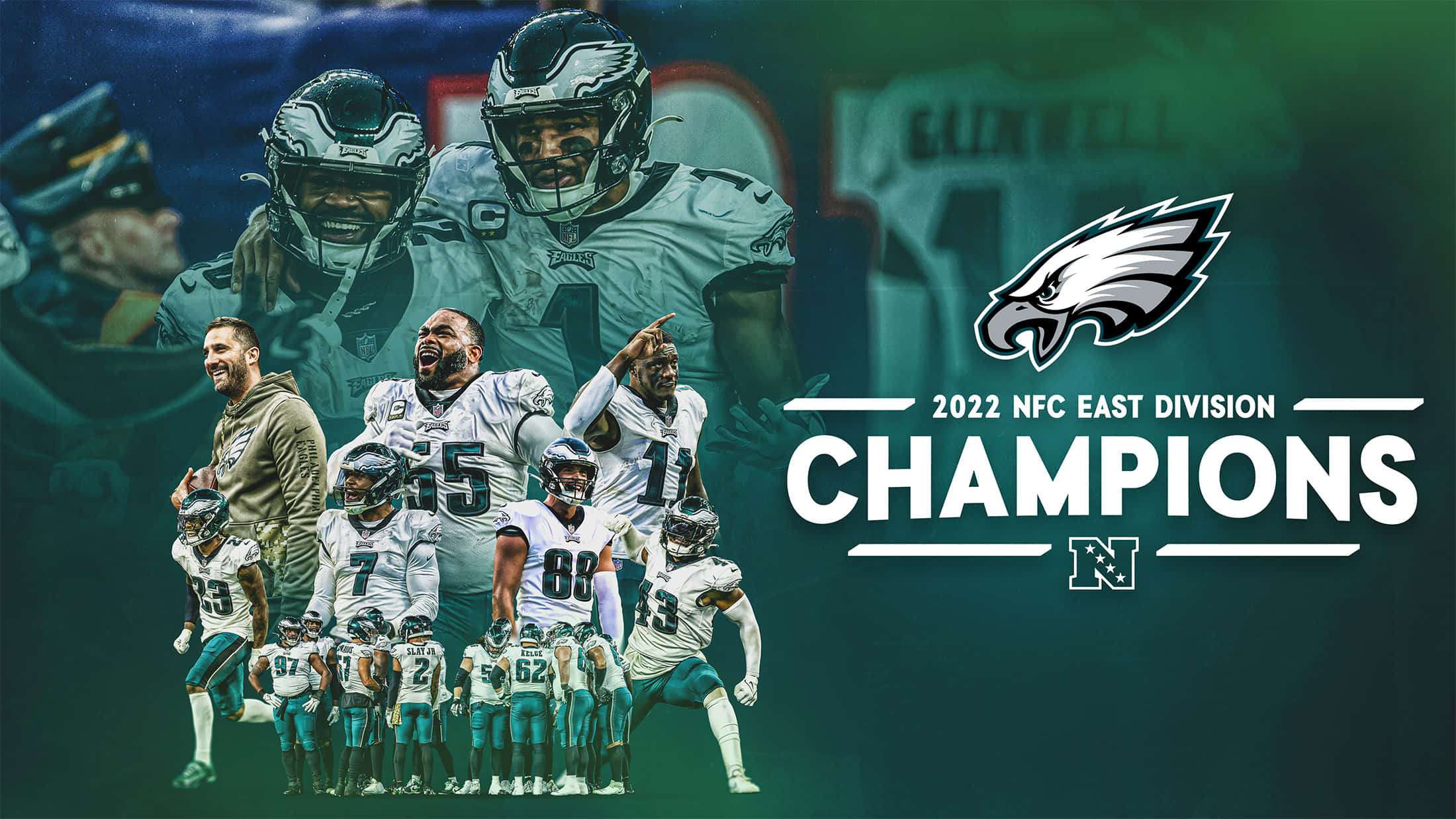 Philadelphia Eagles, 2022 NFC East Division championship, white and teal uniforms, Full HD Desktop Wallpaper