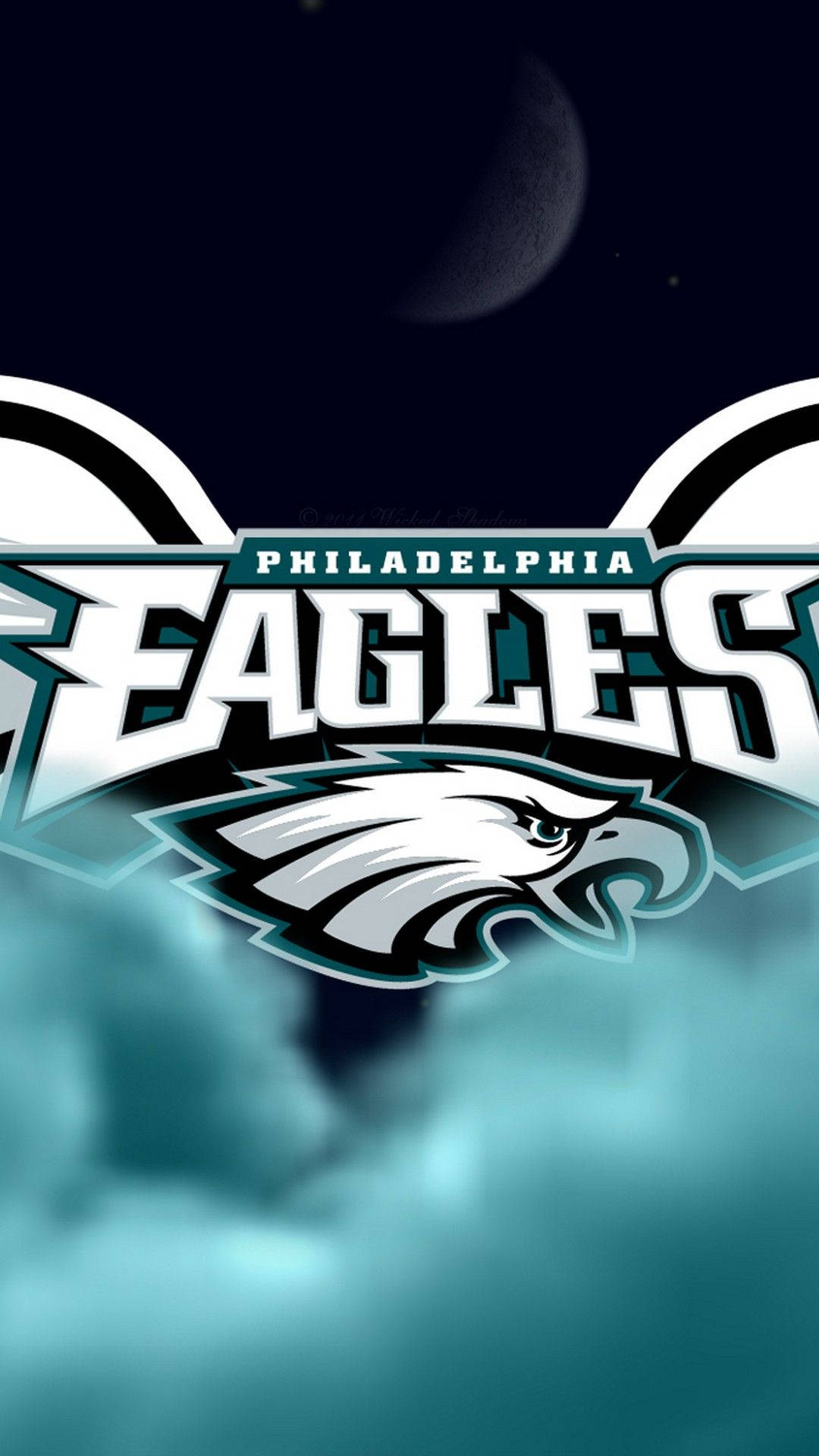 Philadelphia Eagles logo, dark sky, crescent moon, Full HD Phone Wallpaper