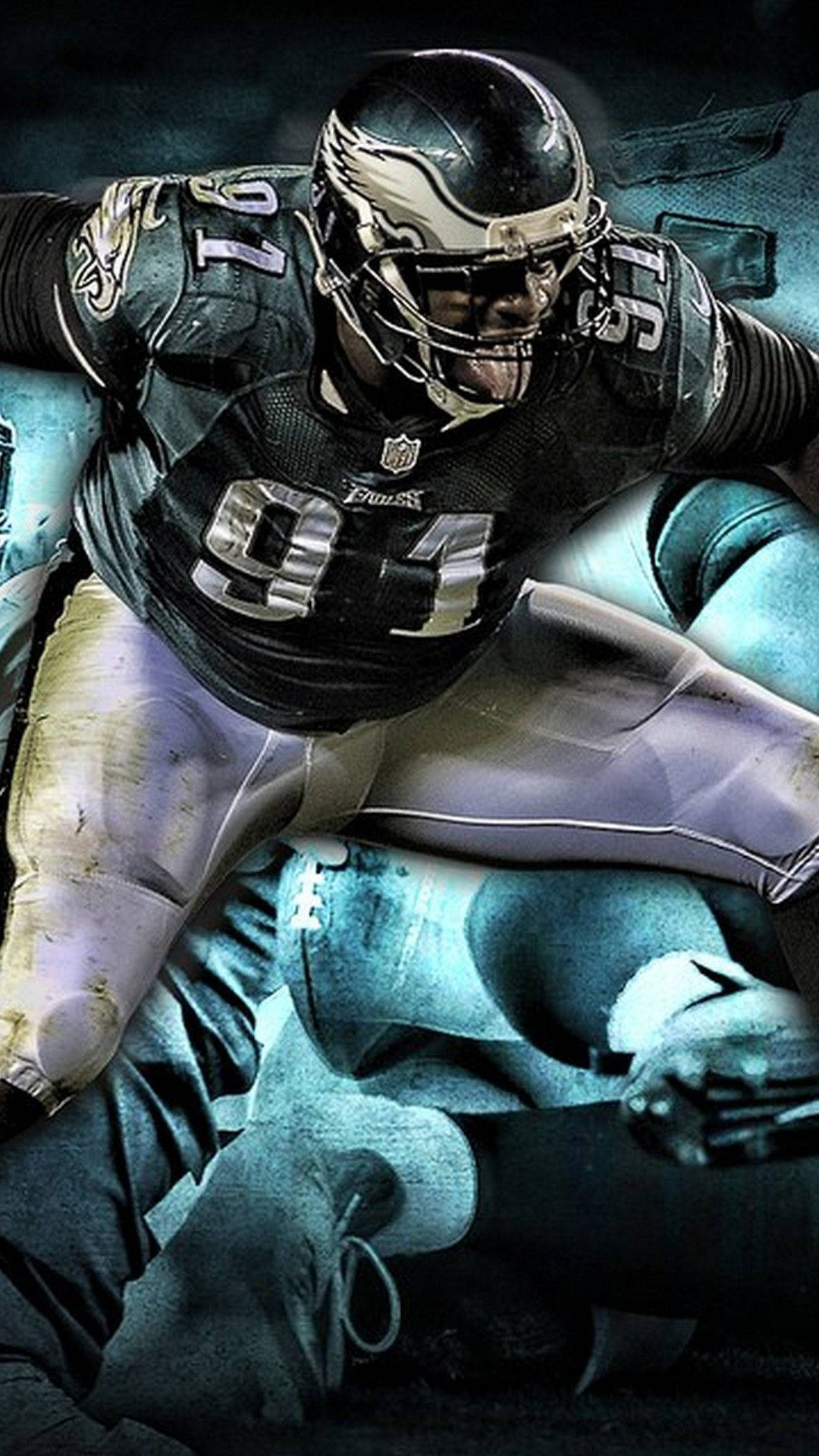 Philadelphia Eagles, number 91, black and silver gear, Full HD Phone Wallpaper