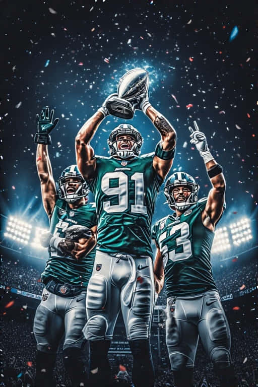 Philadelphia Eagles, green jerseys, stadium lights, SD Phone Wallpaper