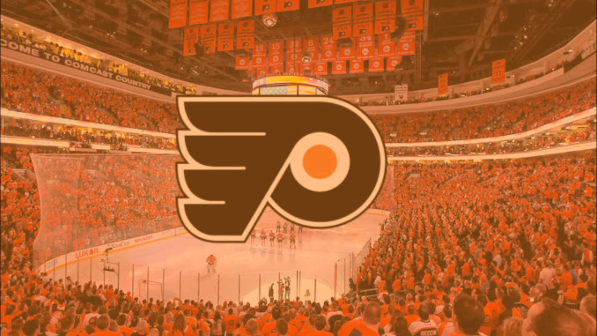 Philadelphia Flyers, orange theme logo, hockey arena, Full HD Desktop Wallpaper