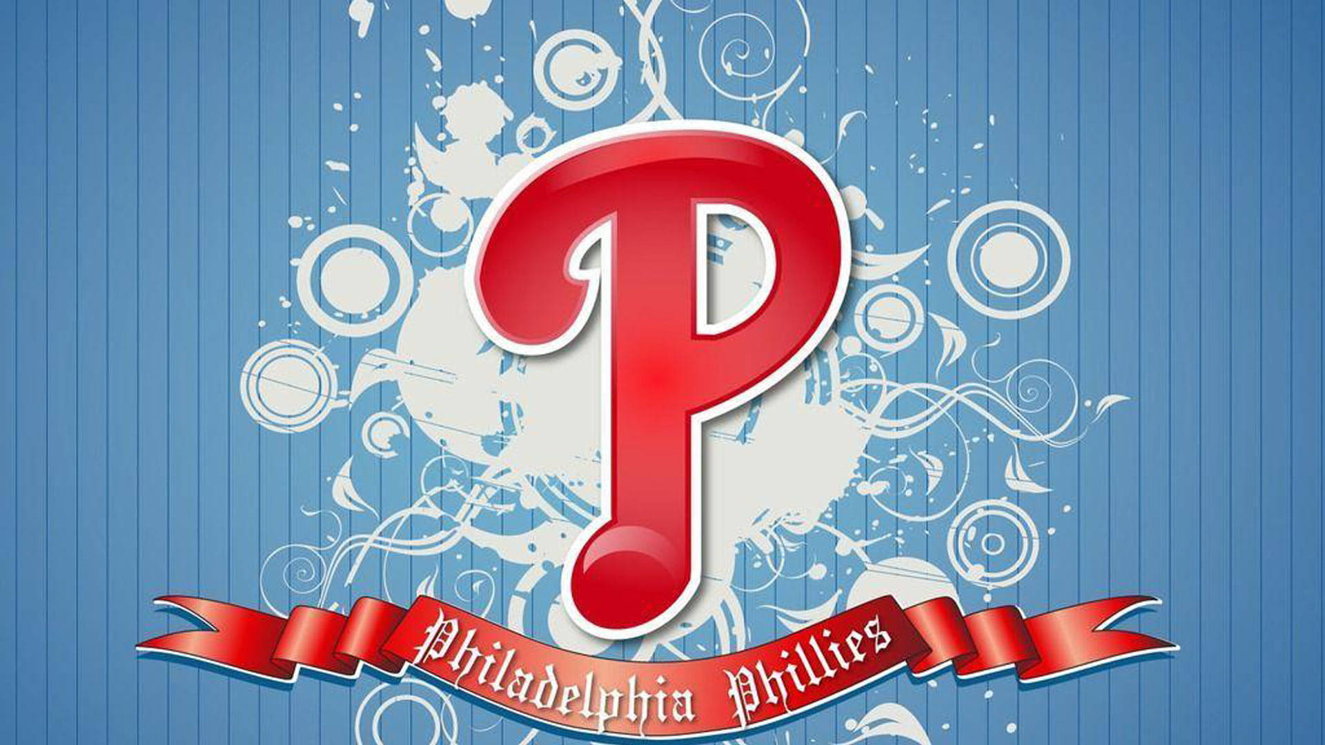 Philadelphia Phillies, red 'P' logo, ribbon banner, Full HD Desktop Wallpaper