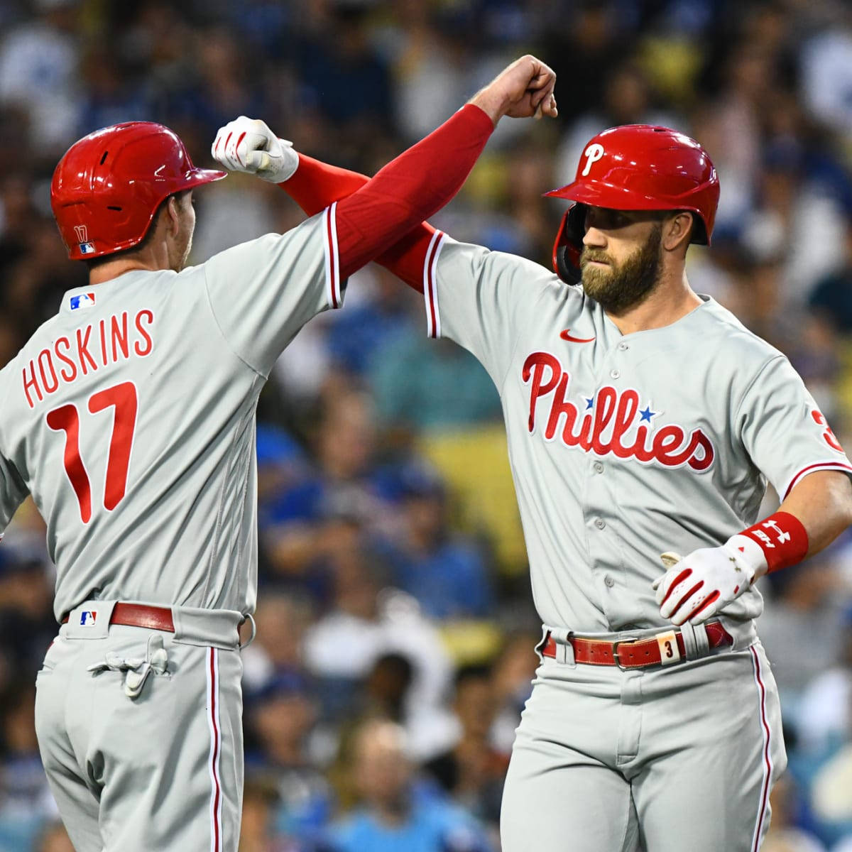Philadelphia Phillies, gray uniforms, brightly lit field, SD Desktop Wallpaper
