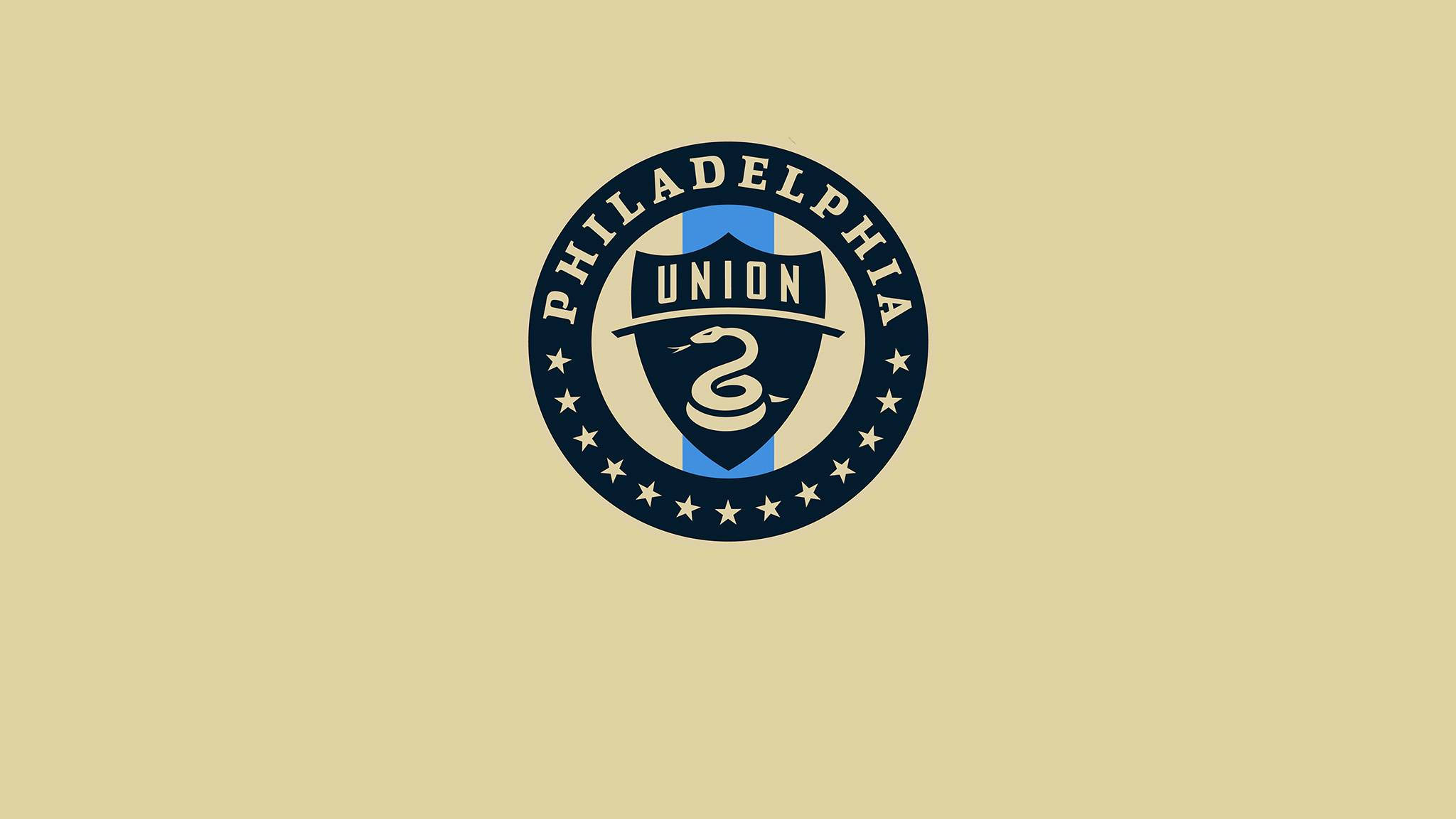 Philadelphia Union, coiled snake emblem, beige background, Full HD Desktop Wallpaper