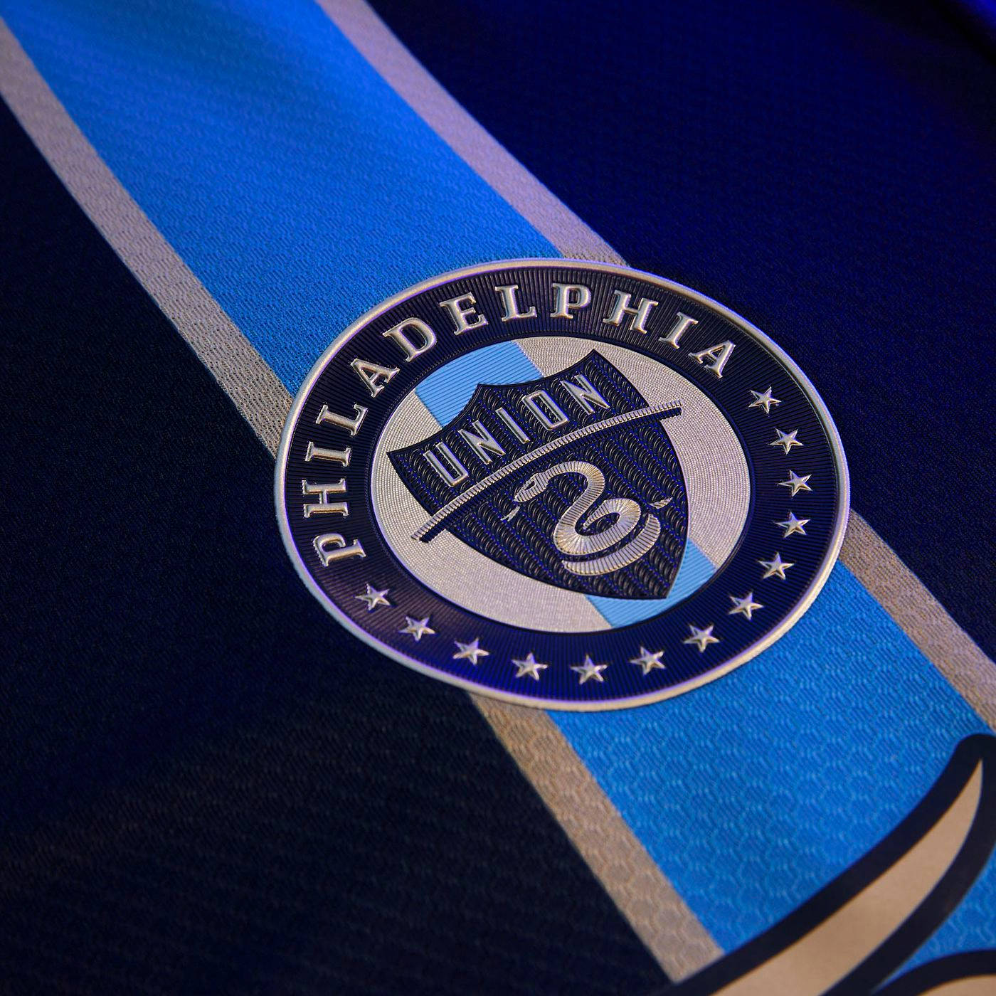 Philadelphia Union, blue and silver striped jersey fabric, soccer team crest, HD Desktop Wallpaper