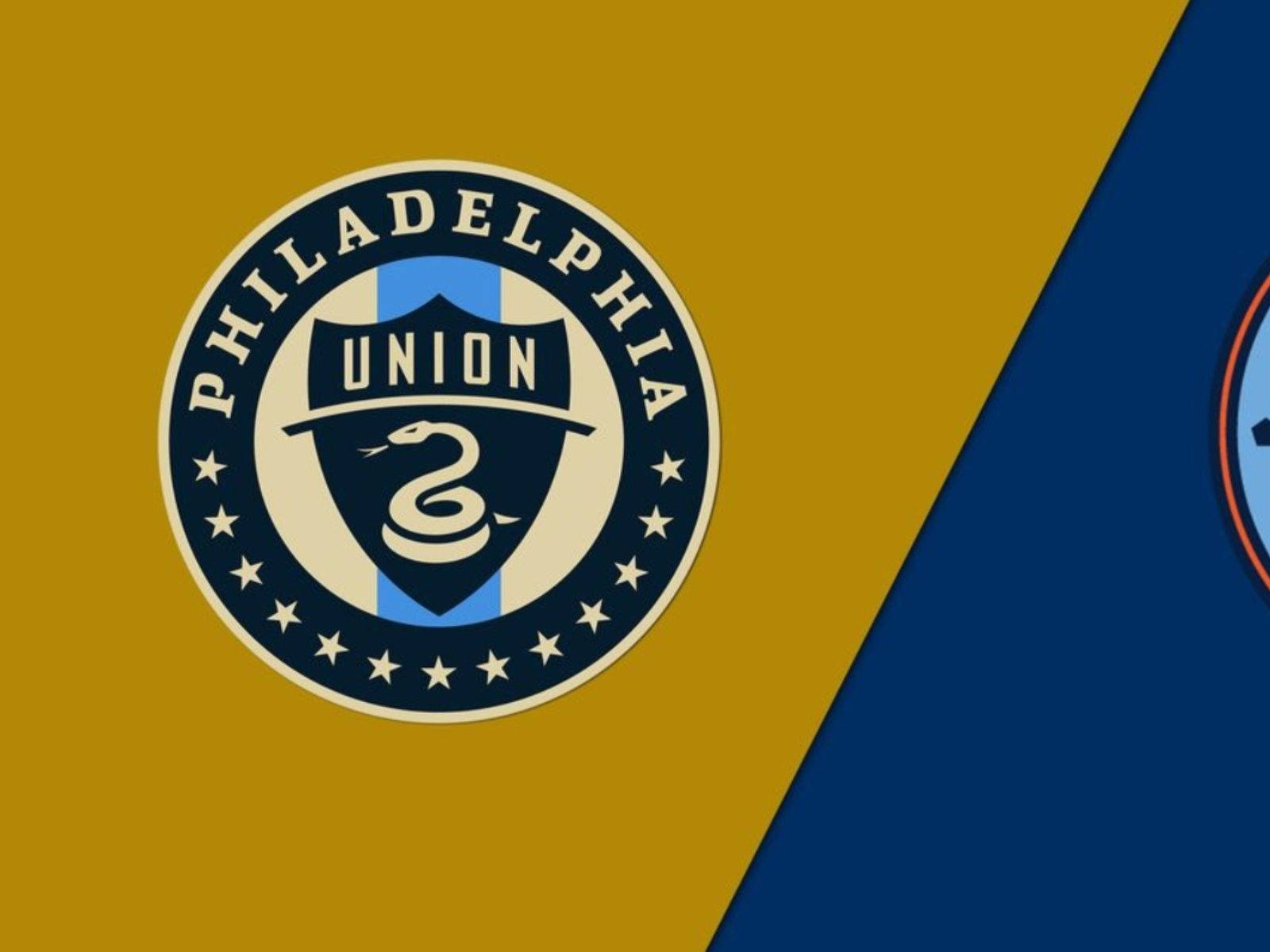 Philadelphia Union, soccer team logo, split gold and blue background, HD Desktop Wallpaper
