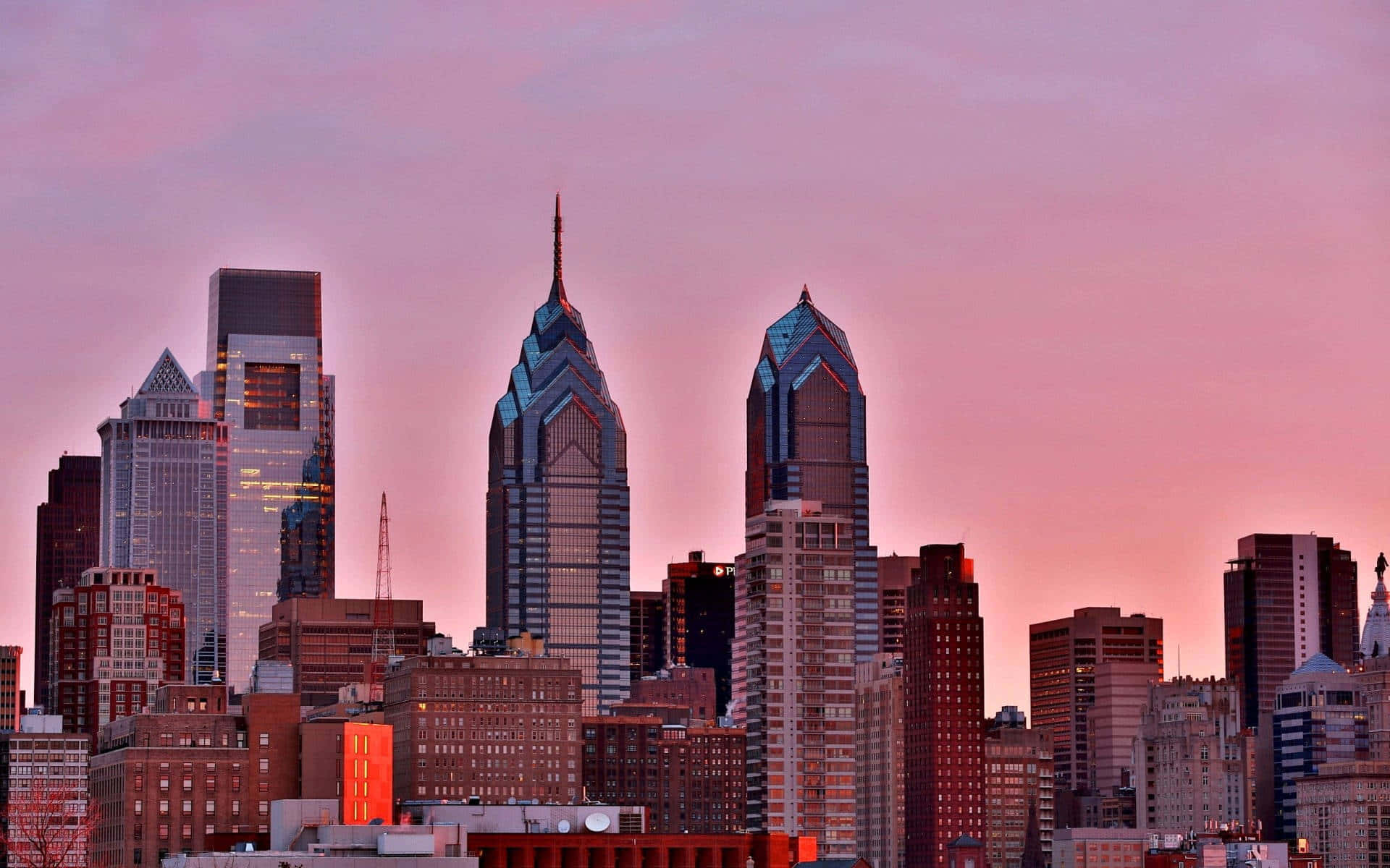 Philadelphia, skyline, sunset, Full HD Desktop Wallpaper