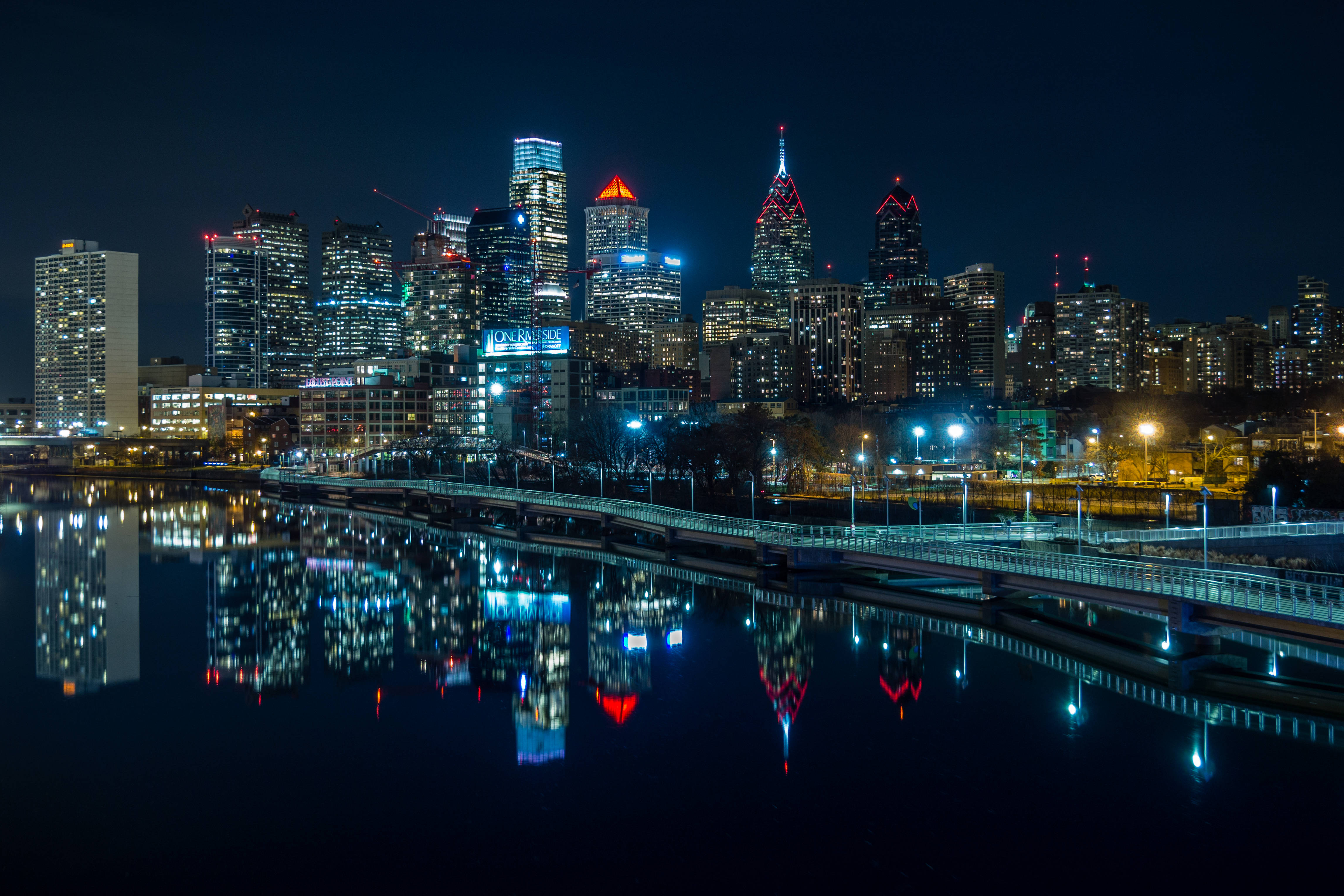Philadelphia, nighttime cityscape, skyscrapers, 4K Desktop Wallpaper