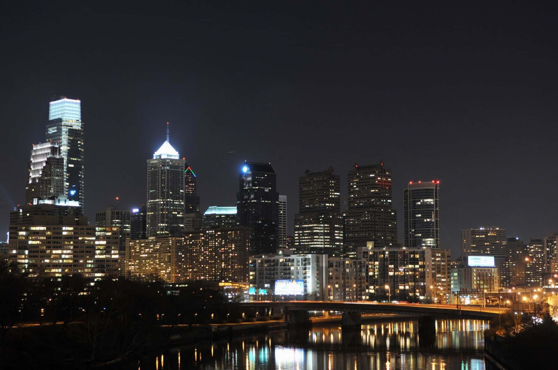 Philadelphia skyline, city lights, nighttime cityscape, Full HD Desktop Wallpaper