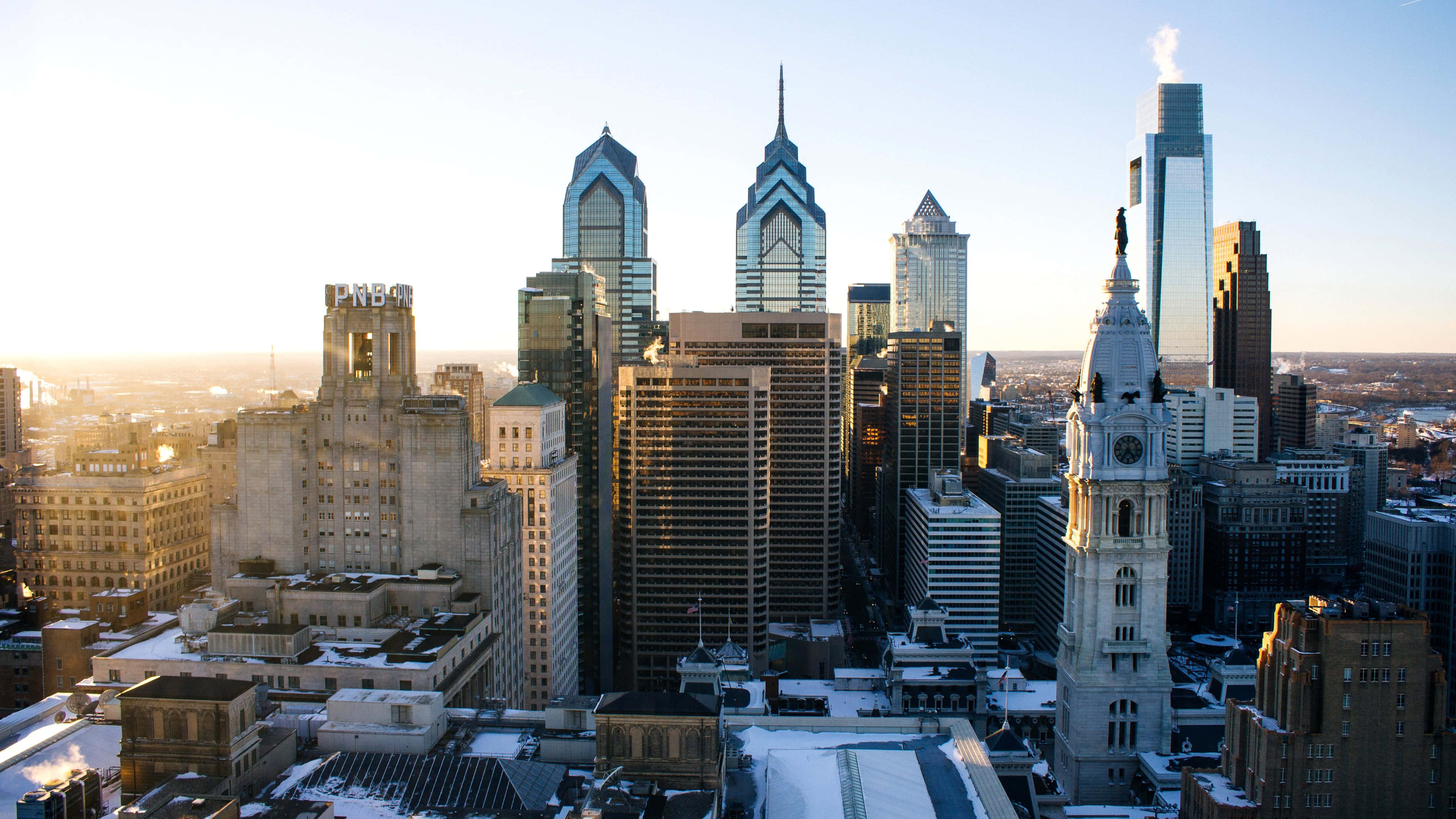 Philadelphia skyline, skyscrapers, historic clock tower, 4K Desktop Wallpaper