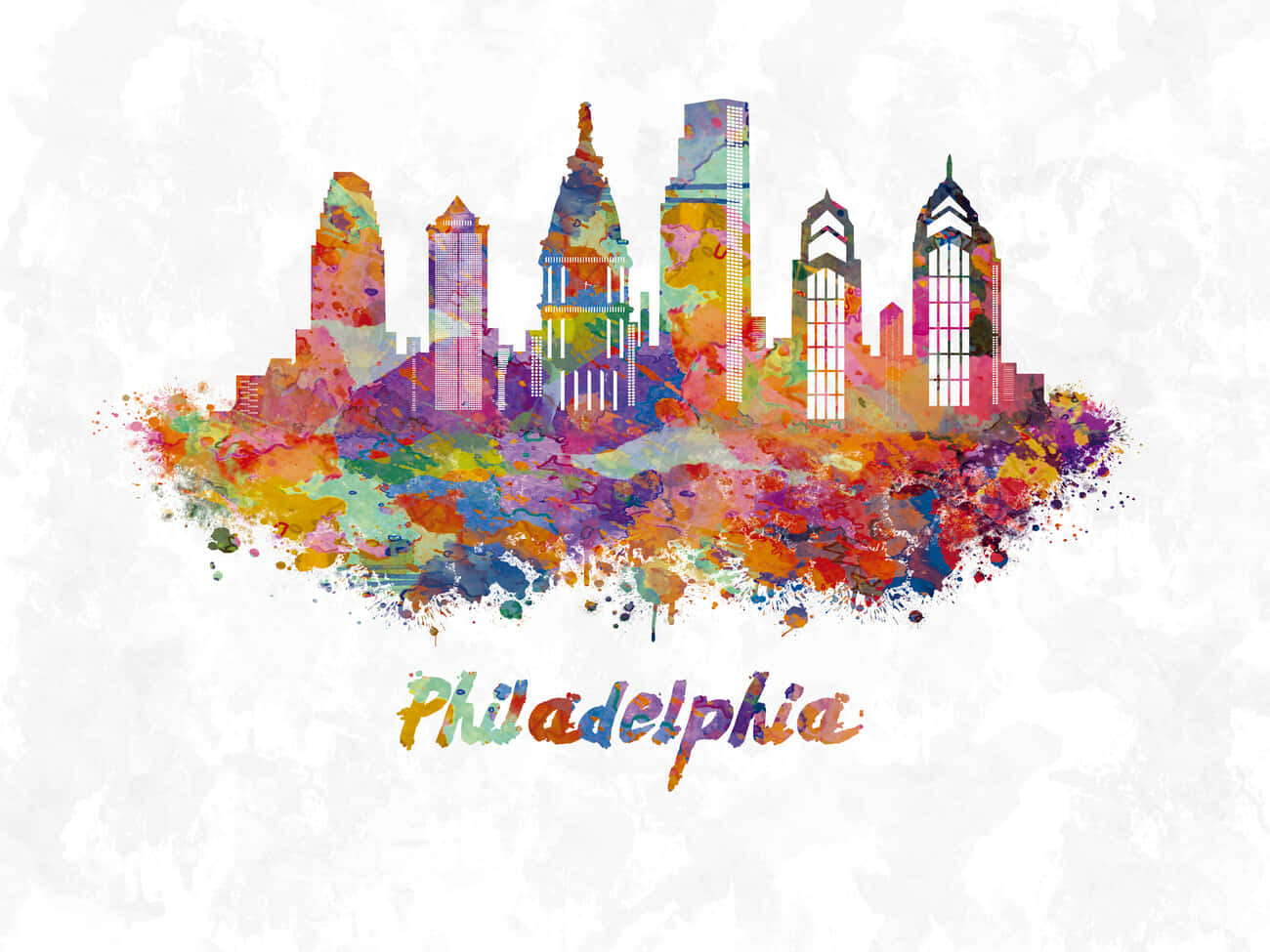 Philadelphia skyline, vibrant watercolor splash, colorful buildings, HD Desktop Wallpaper