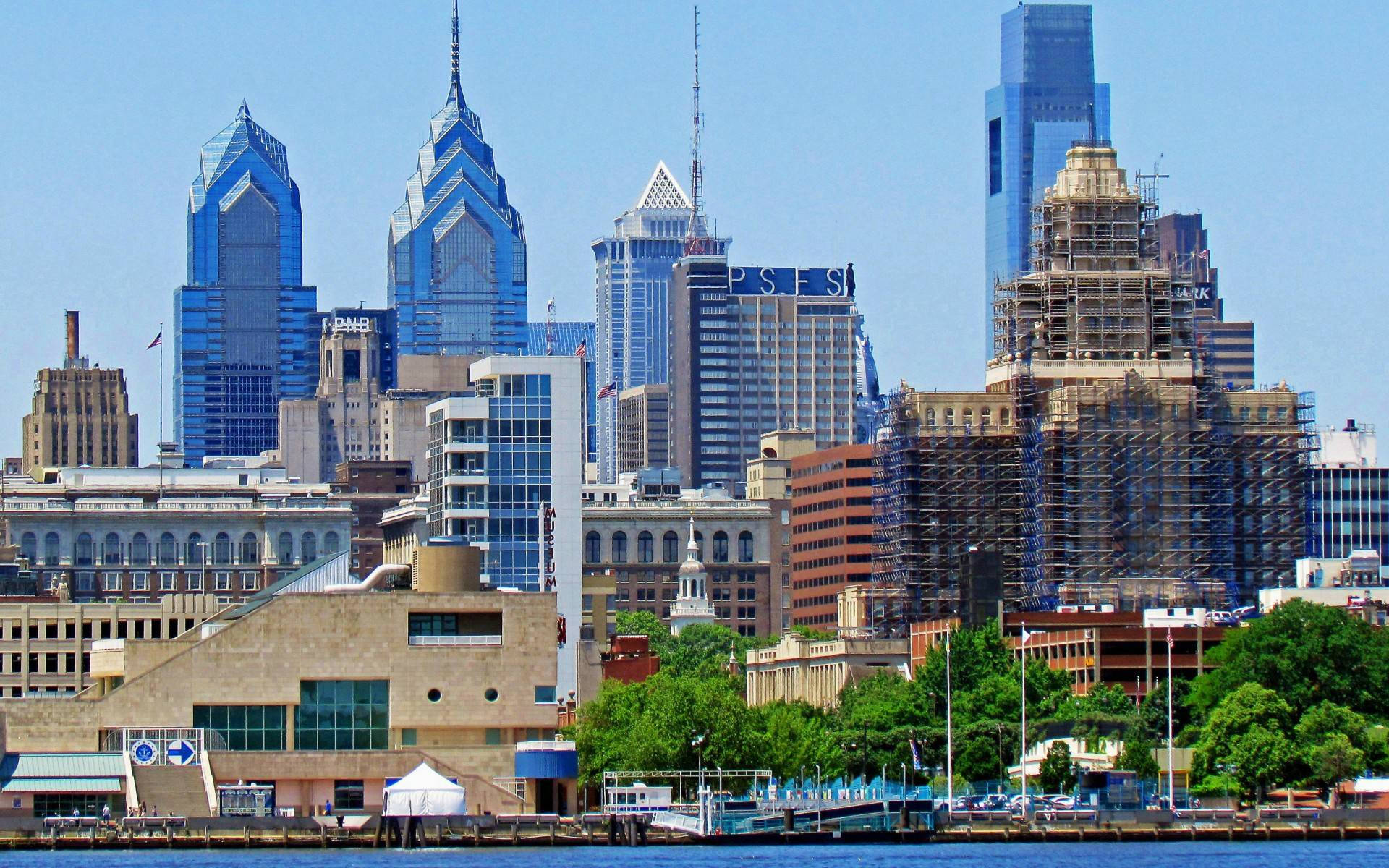 Philadelphia skyline, American City, modern glass skyscrapers, Full HD Desktop Wallpaper