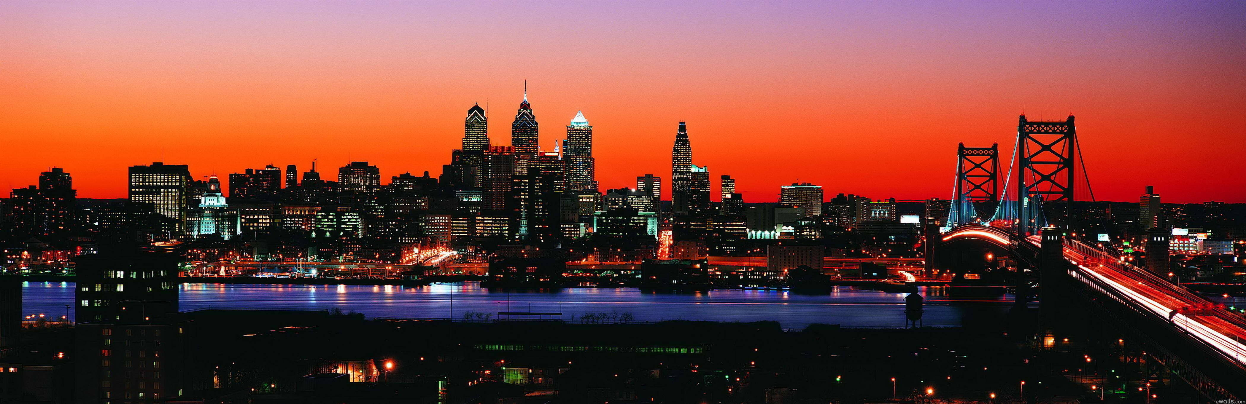 Philadelphia, orange skyline, sunset, 4K Desktop Wallpaper