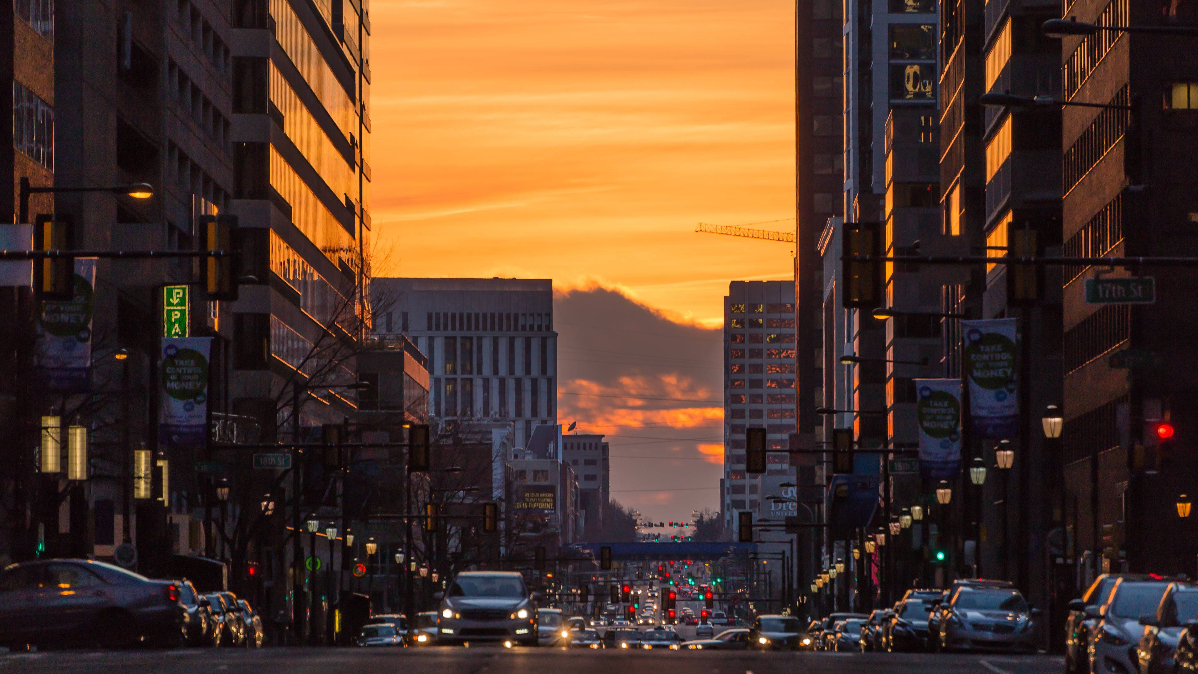 Philadelphia, sunset, city street, 4K Desktop Wallpaper