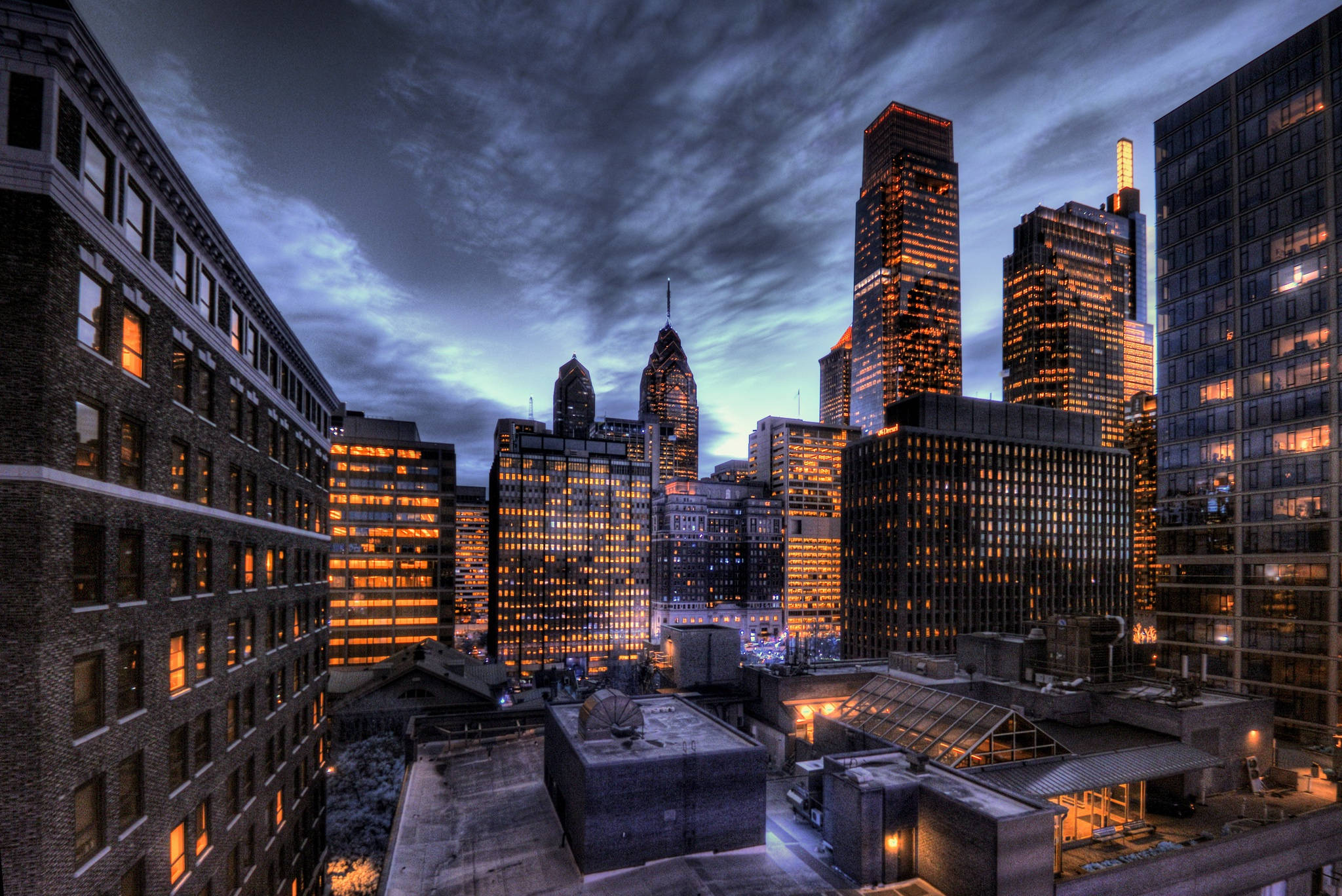 Philadelphia, twilight cityscape, towering skyscrapers, Full HD Desktop Wallpaper