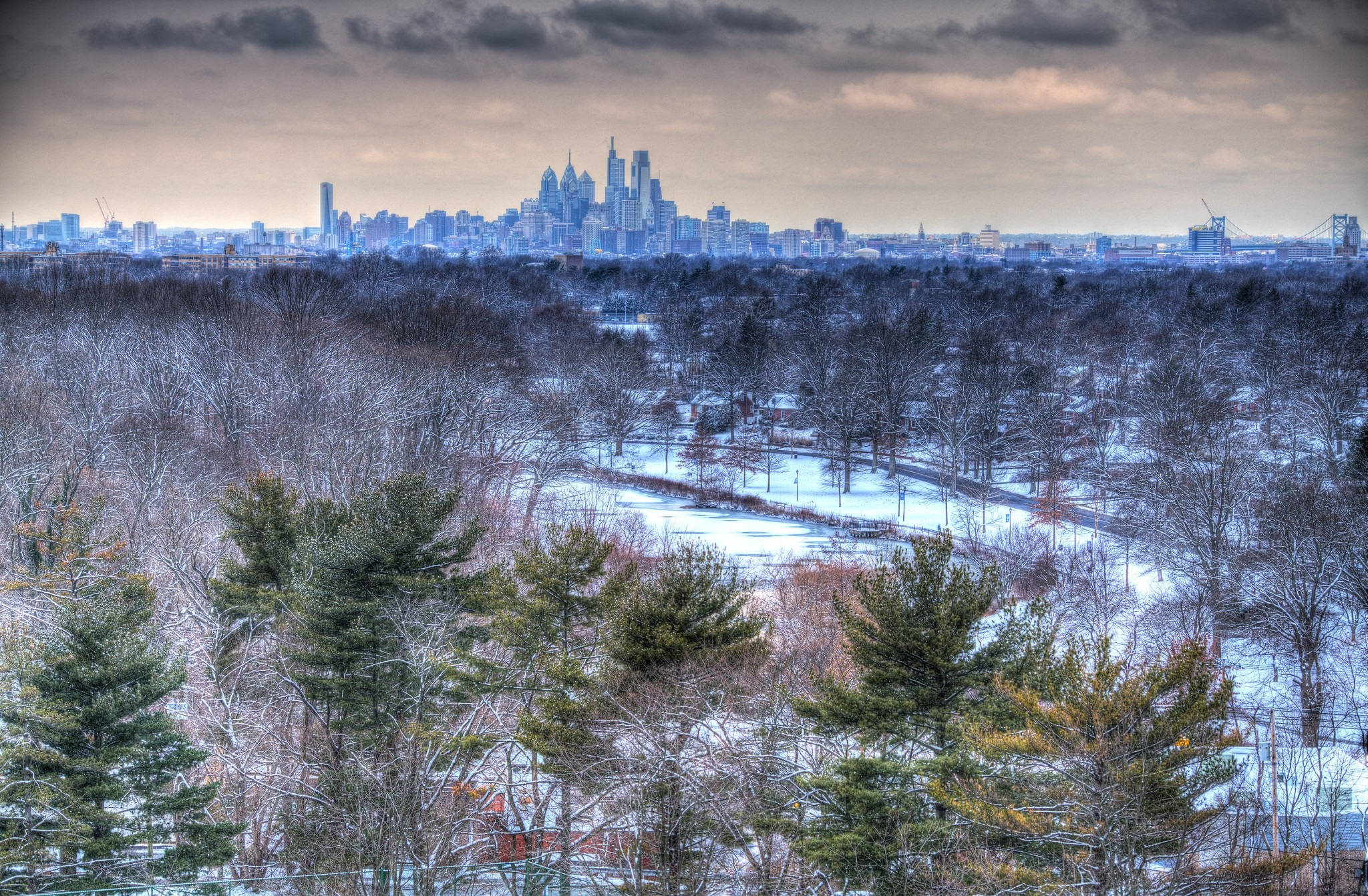 Philadelphia, winter, snow, Full HD Desktop Wallpaper
