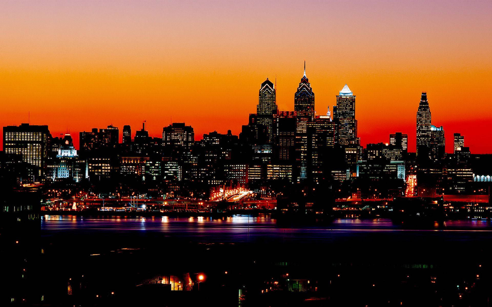 Philadelphia, sunset, skyline, Full HD Desktop Wallpaper