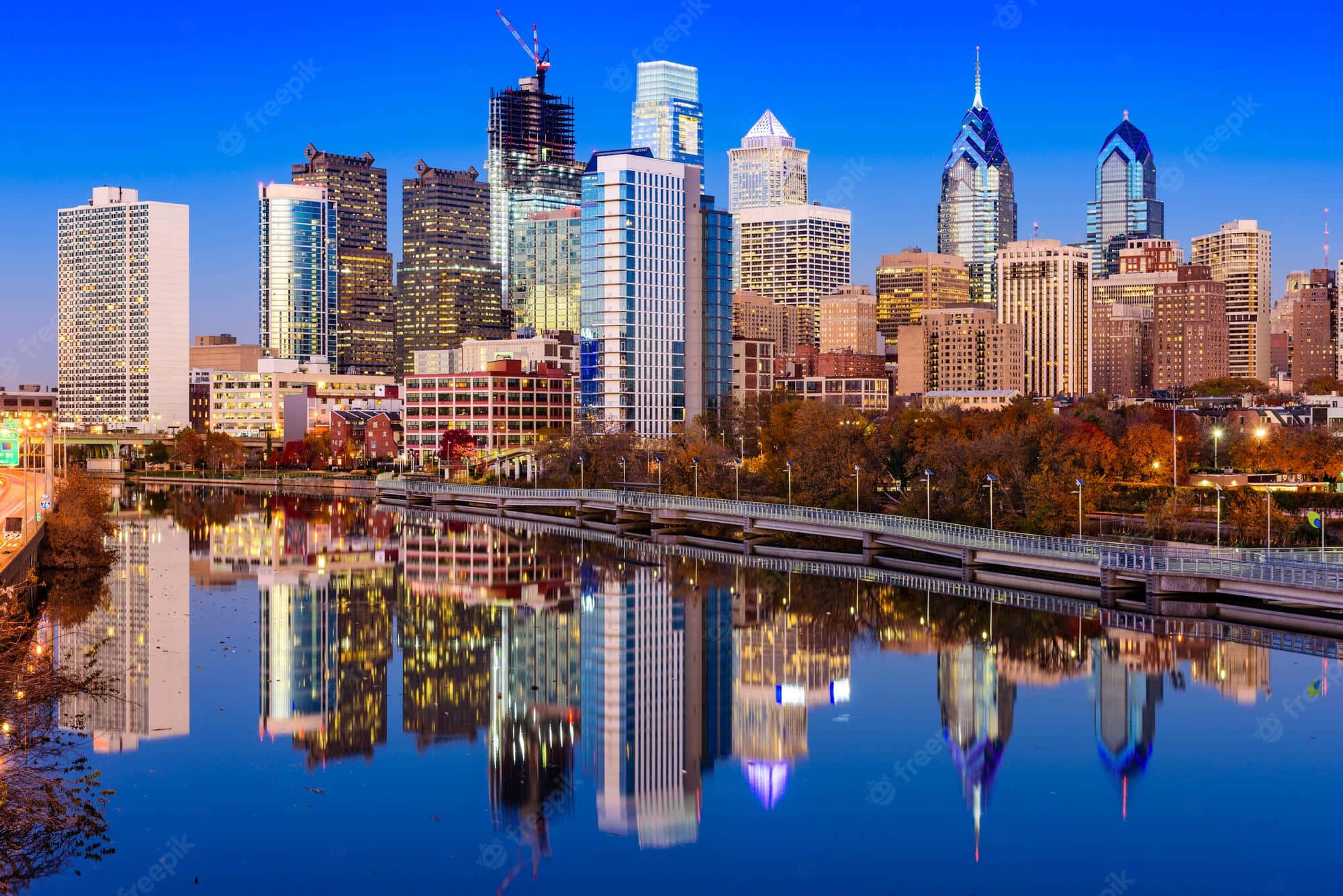 Philadelphia skyline, dusk, skyscrapers, Full HD Desktop Wallpaper