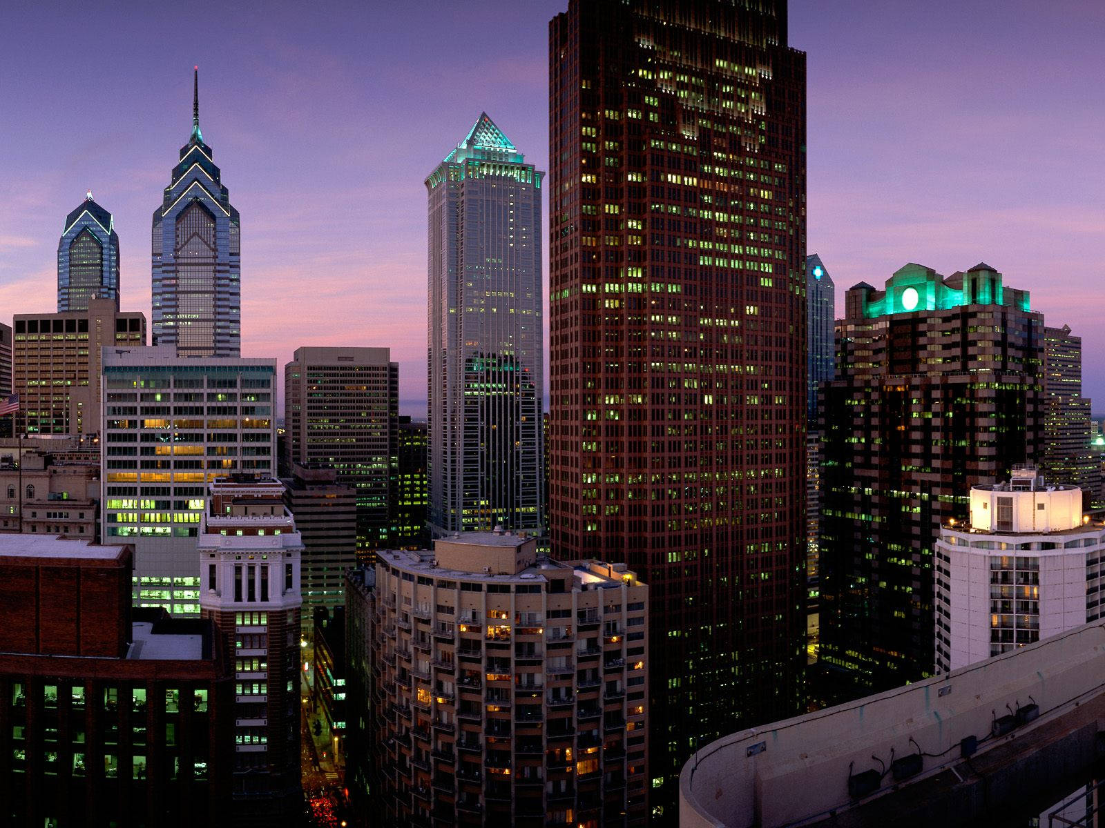 Philadelphia, skyscrapers, dusk, HD Desktop Wallpaper