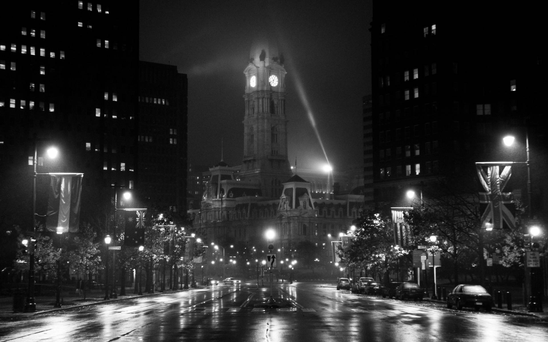 Philadelphia, city street, night, Full HD Desktop Wallpaper