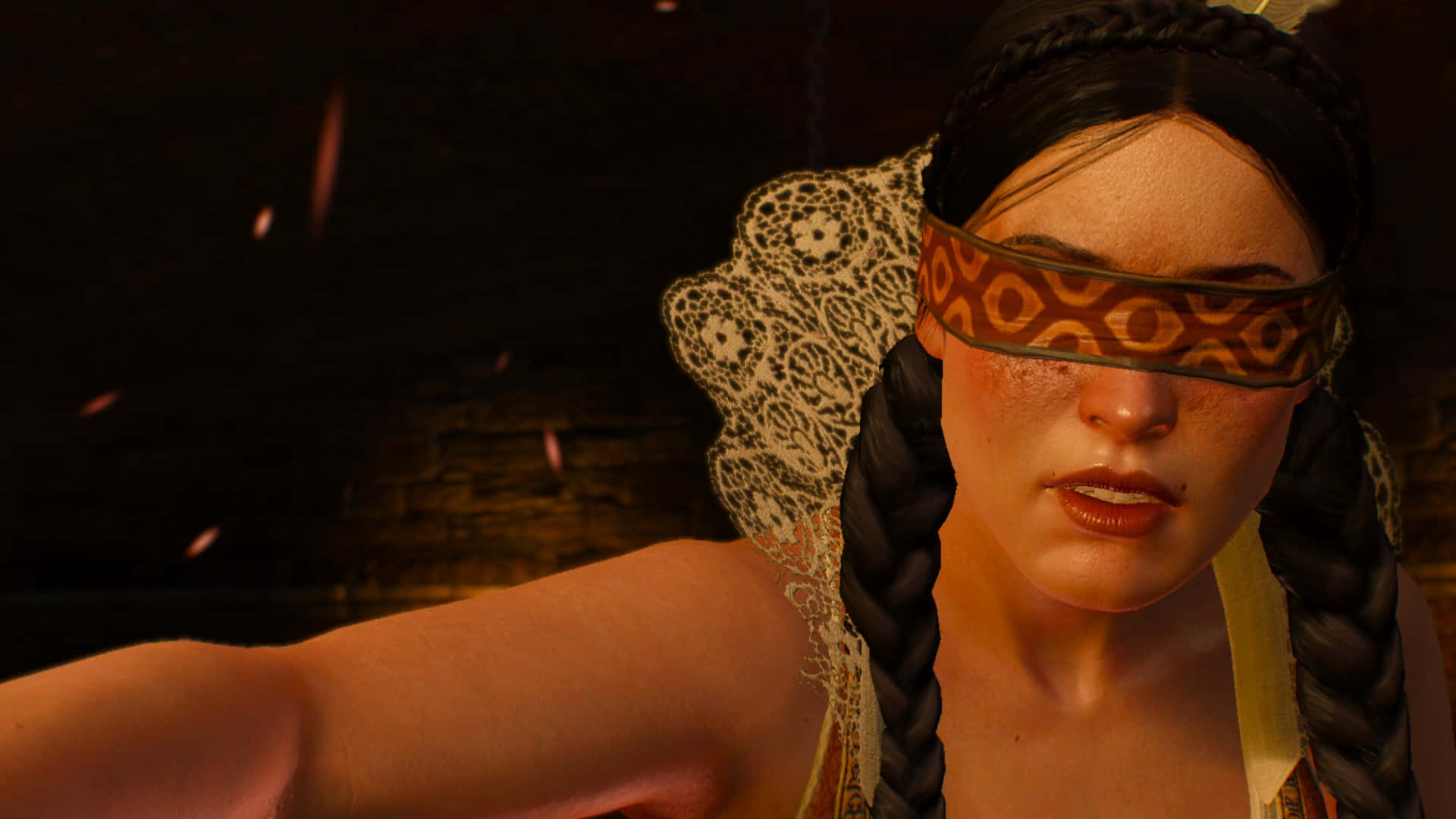 Philippa Eilhart, blindfolded woman, braided hair, Full HD Desktop Wallpaper