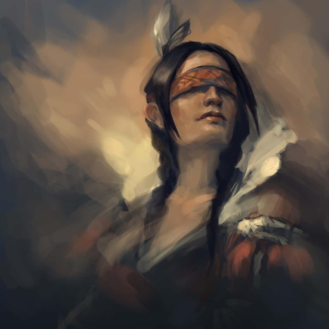 Philippa Eilhart, braided hair, feathered blindfold, SD Desktop Wallpaper