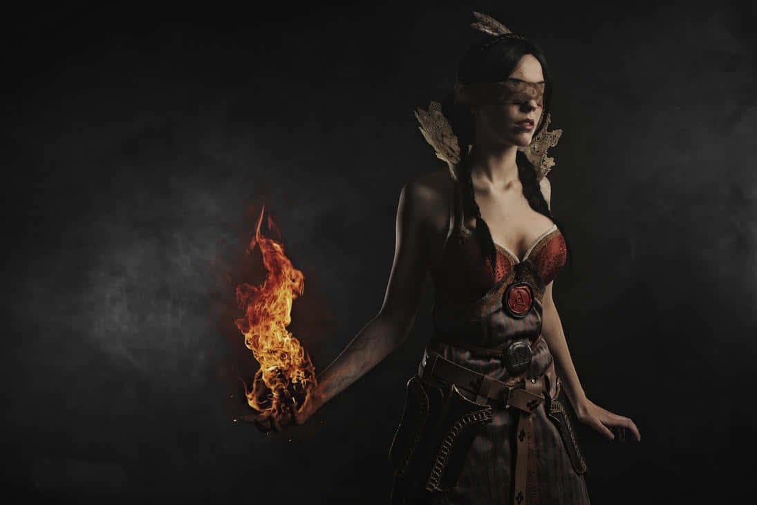 Philippa Eilhart, blindfolded warrior woman, dark armor, SD Desktop Wallpaper