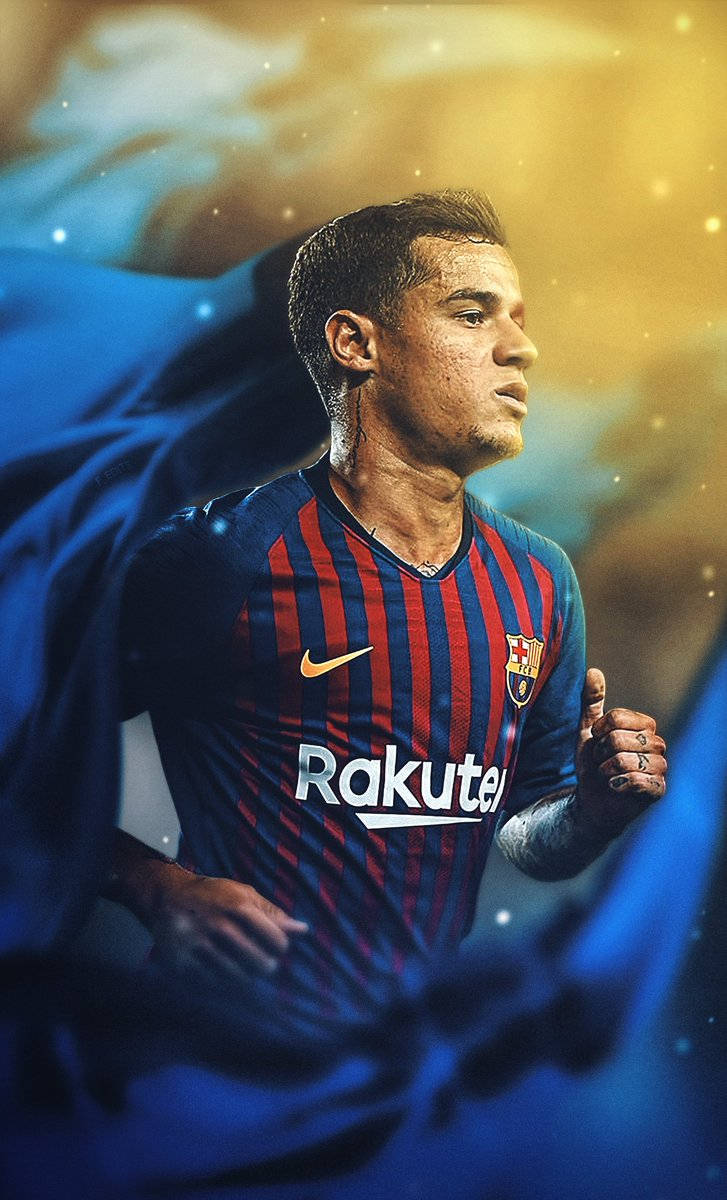 Philippe Coutinho, blue and red striped jersey, cosmic background, SD Phone Wallpaper