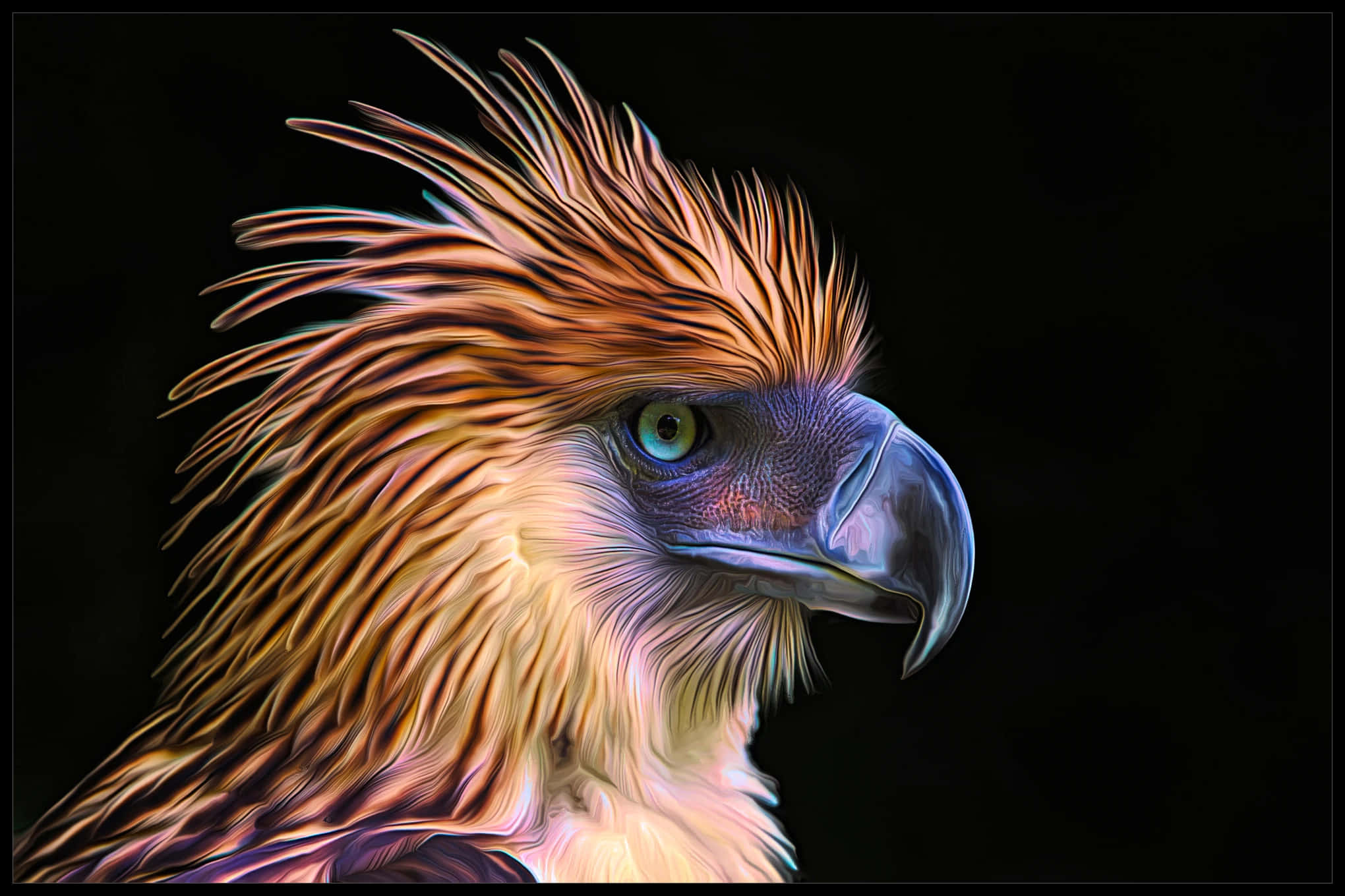 Philippine eagle, vibrant orange-brown feathers, piercing green eyes, Full HD Desktop Wallpaper