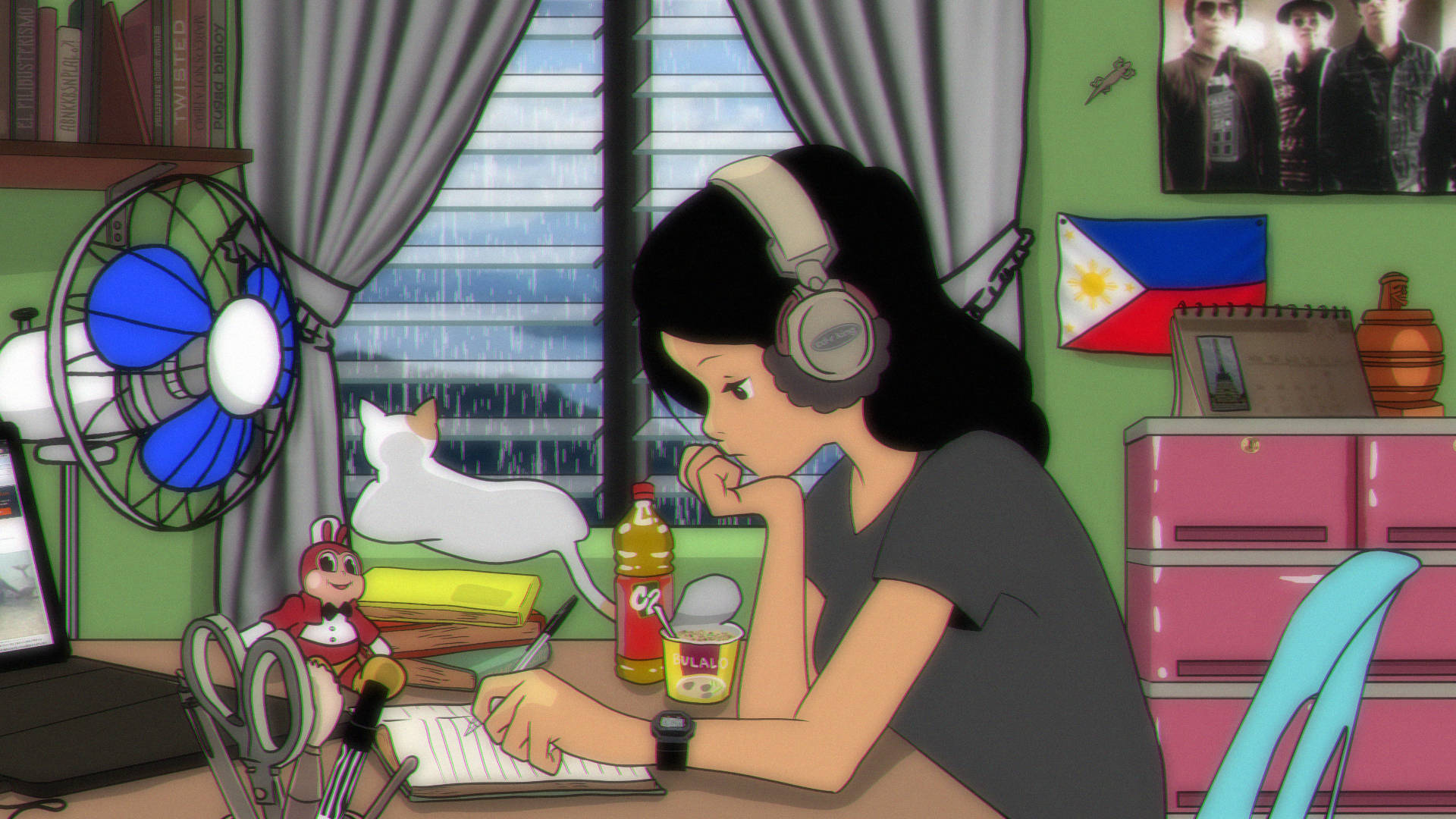 Filipino, desk, headphones, Full HD Desktop Wallpaper