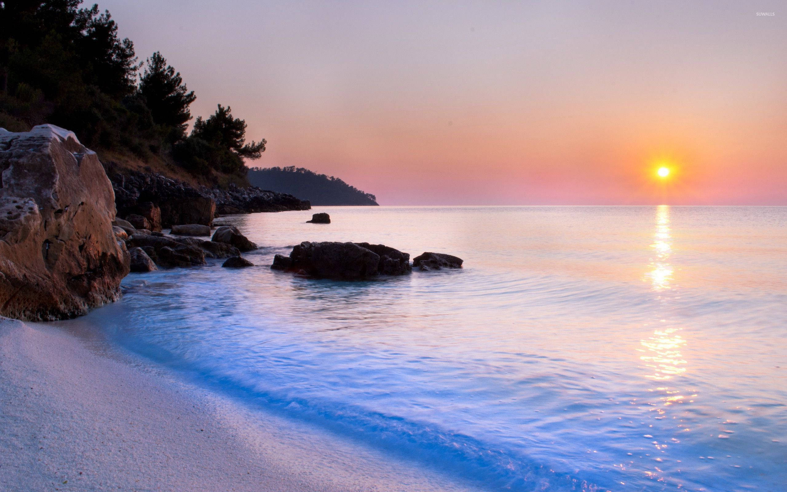 Philippines, Sunset, white sandy shore, 2K Desktop Wallpaper