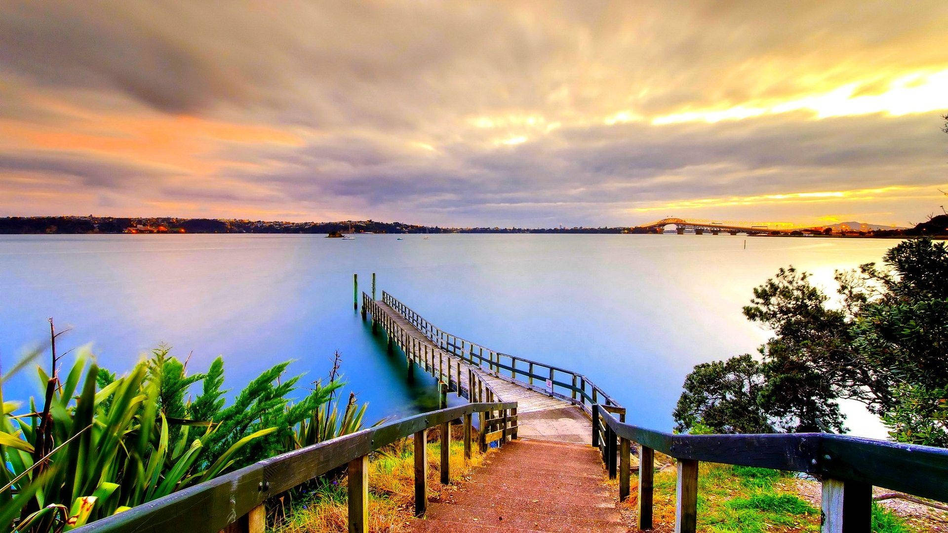 Philippines Sea, short bridge, wooden pier, Full HD Desktop Wallpaper