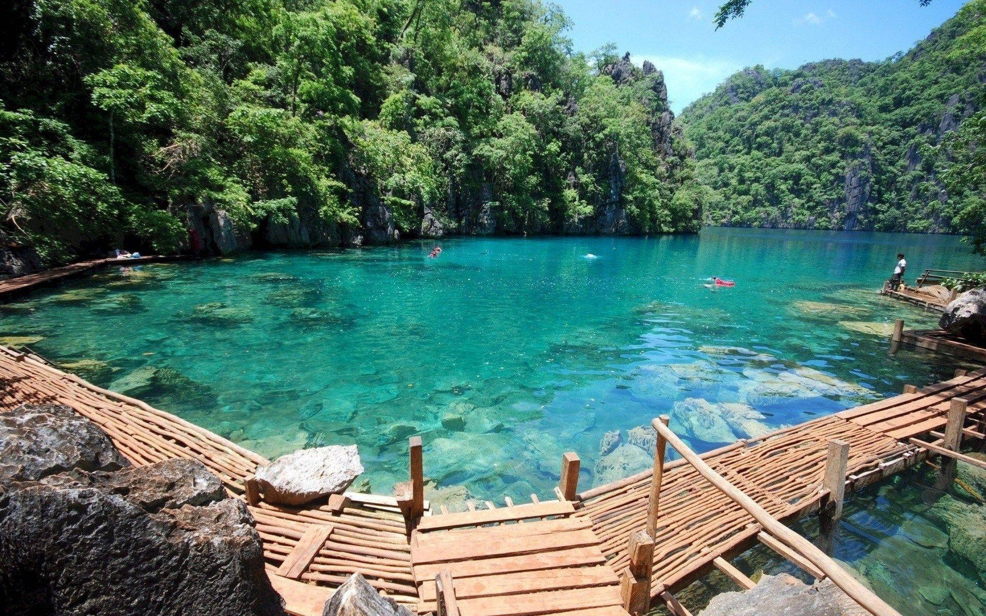 Blue Lake, Philippines, turquoise water, Full HD Desktop Wallpaper