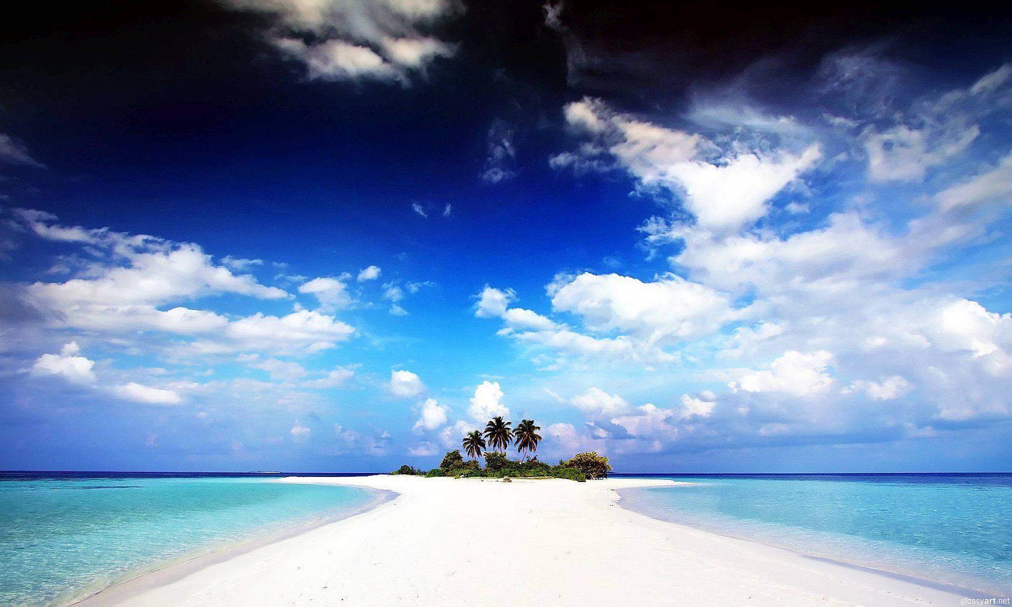 Philippines, white sandy beach, palm trees, Full HD Desktop Wallpaper